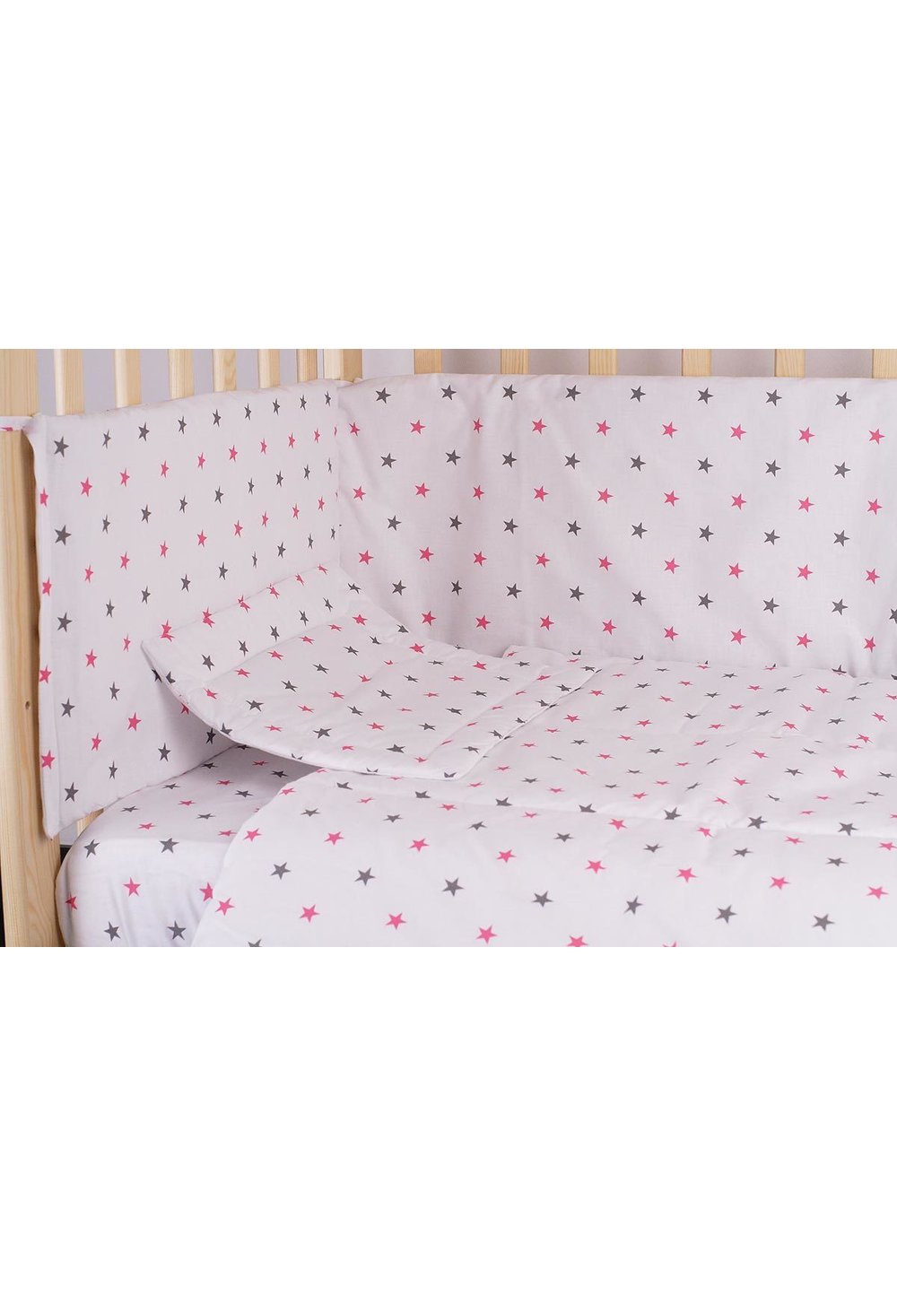 Lenjerie alba,stelute roz cu gri,4 piese, 120 x 60