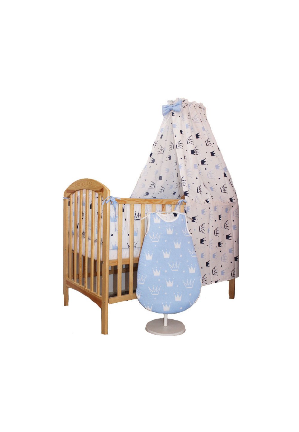 Lenjerie cu baldachin 7 piese, Prince albastru, 120 x 60 cm