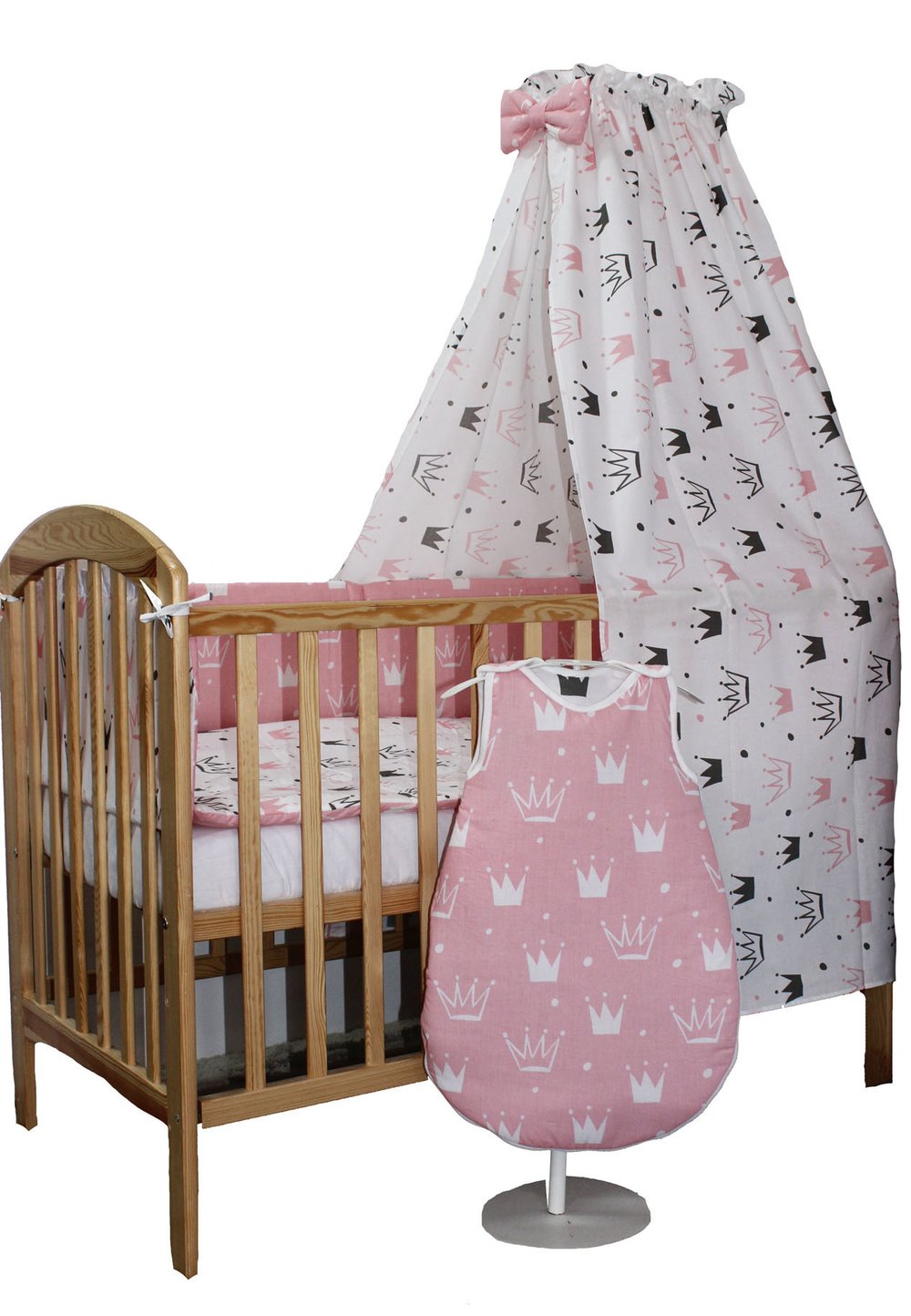 Lenjerie cu baldachin 7 piese, Princess roz, 120 x 60 cm