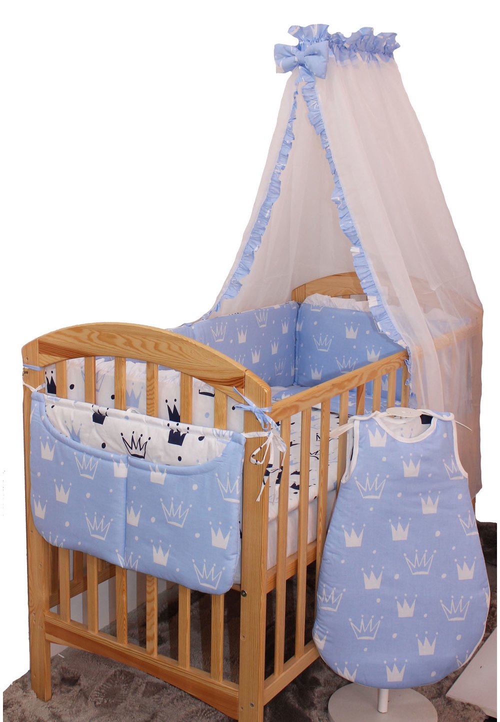 Lenjerie cu baldachin, 8 piese, Prince albastru, 120 x 60 cm