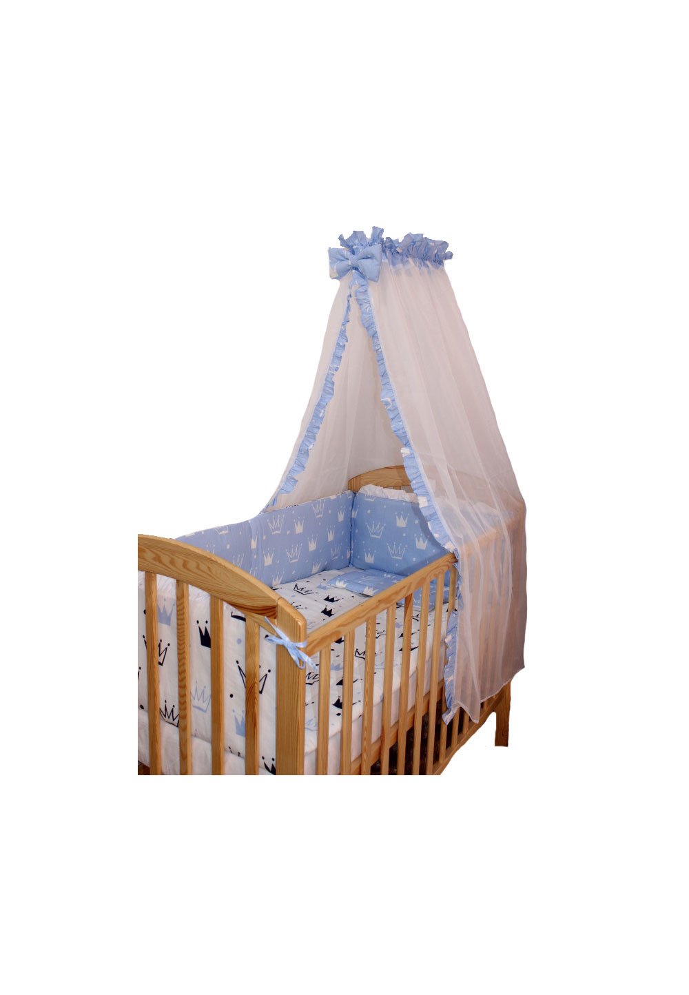 Lenjerie cu baldachin voal, 6 piese, Prince albastru, 120 x 60 cm