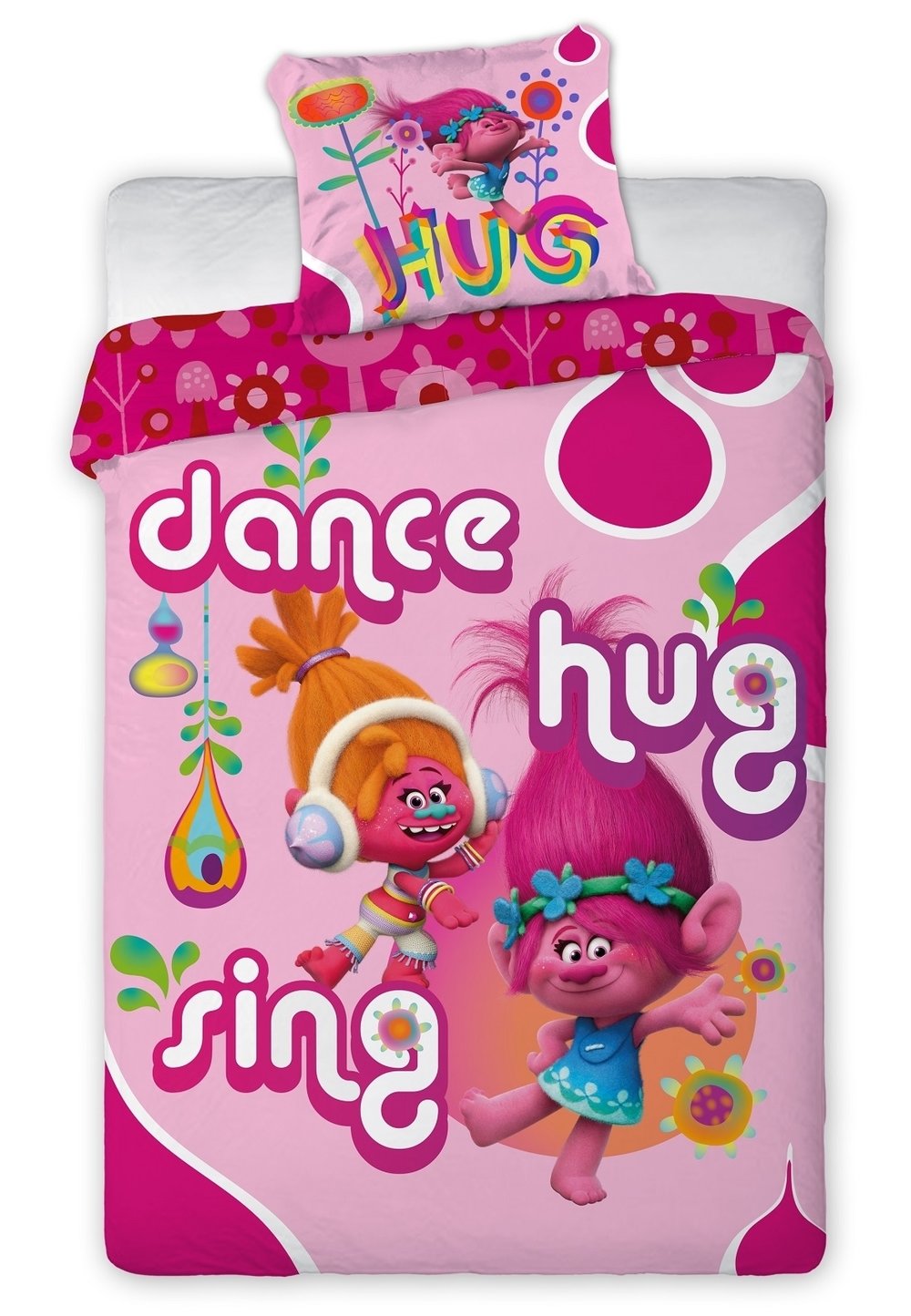 Lenjerie de pat Trolls, dance, hug, sing, 160x200cm