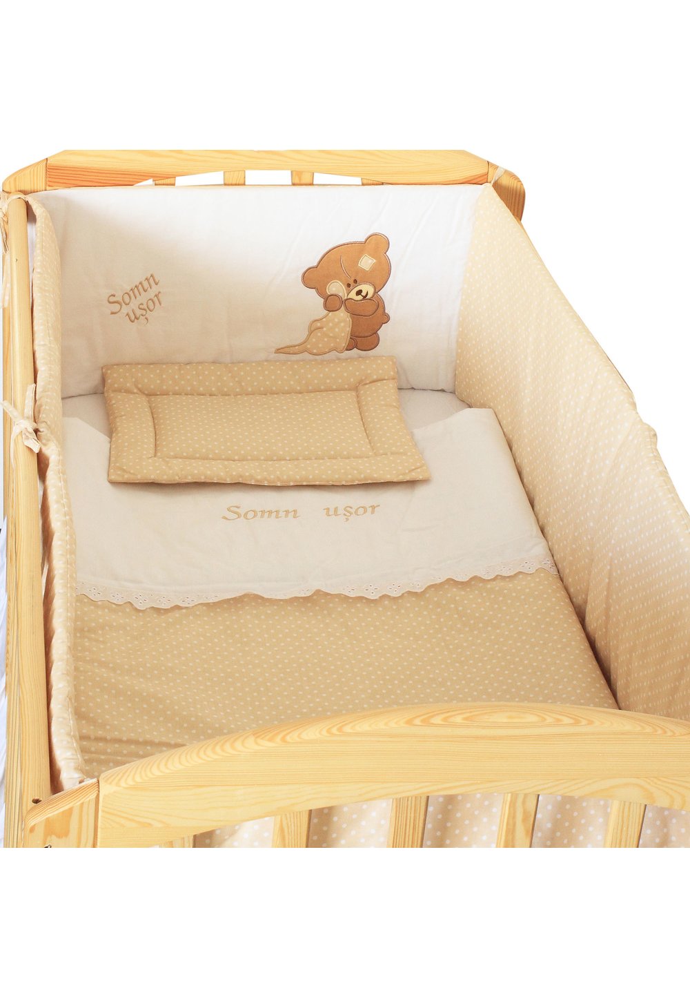 Lenjerie patut, 5 piese, little bear, crem, 120 x 60 cm