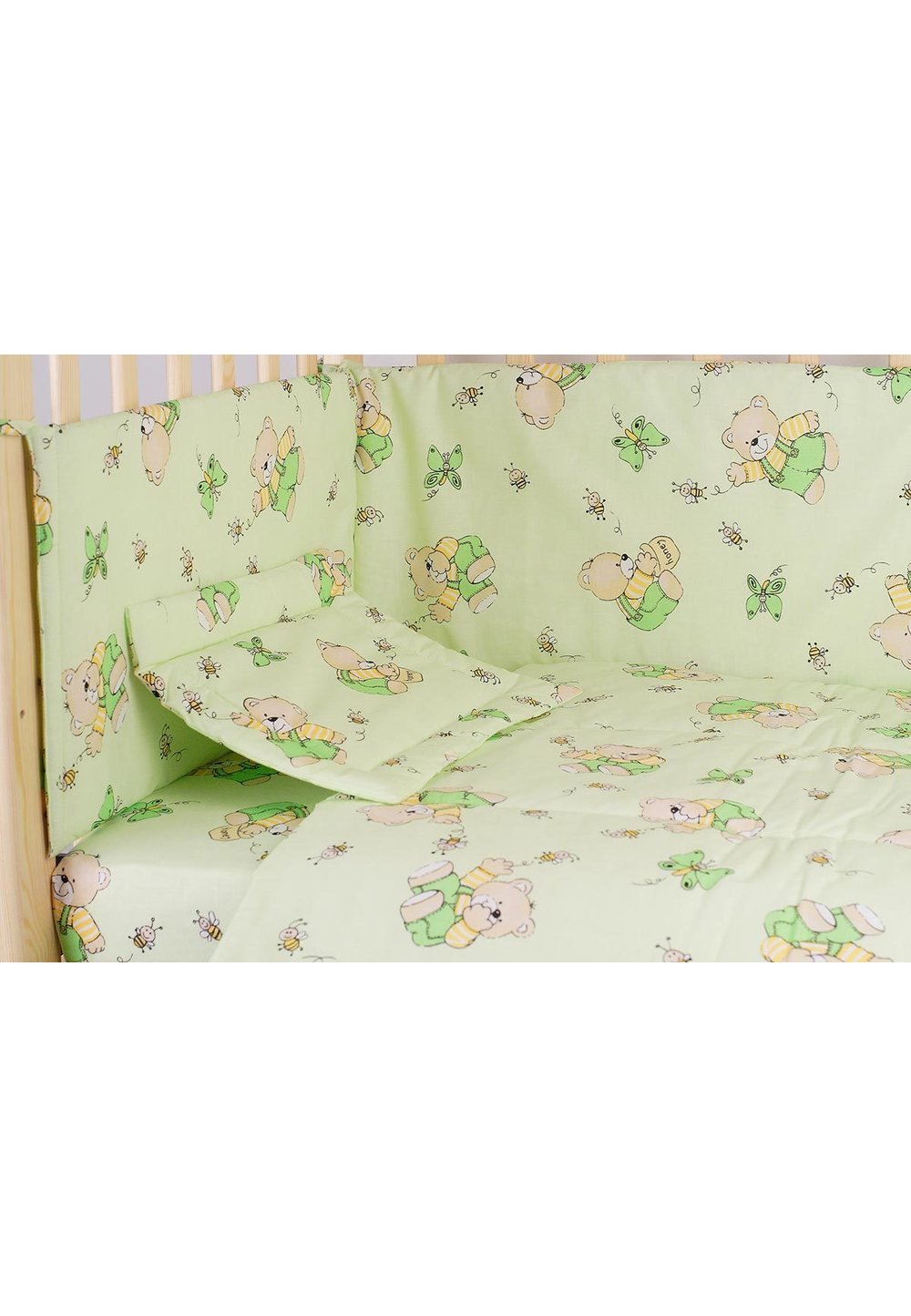 Lenjerie ursulet cu albinute verde,4 piese, 120 x 60