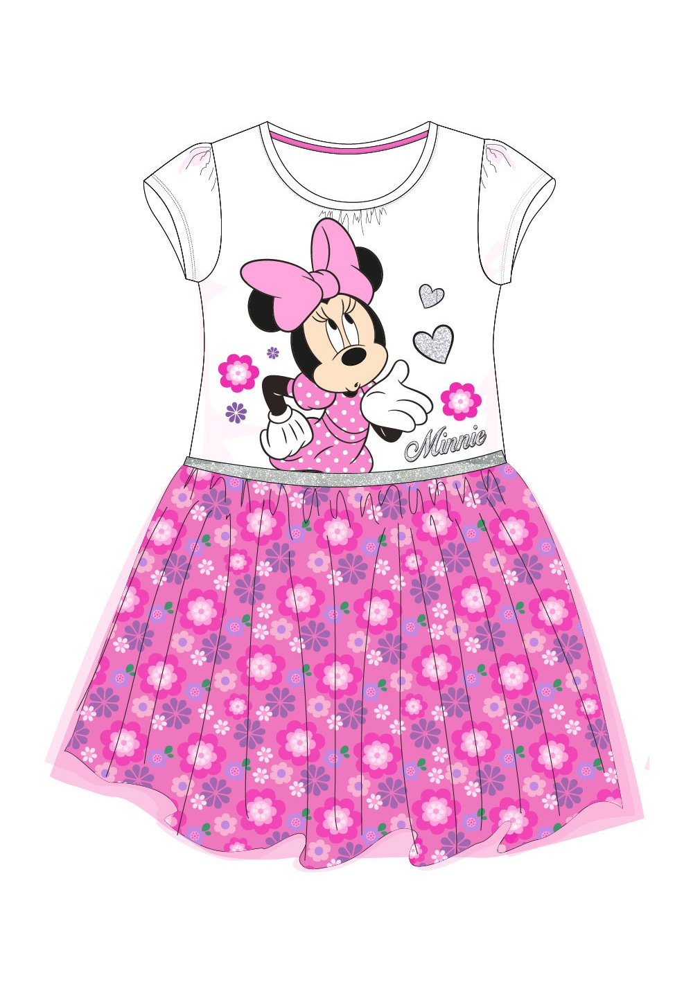 Rochie maneca scurta, alba cu floricele, Minnie
