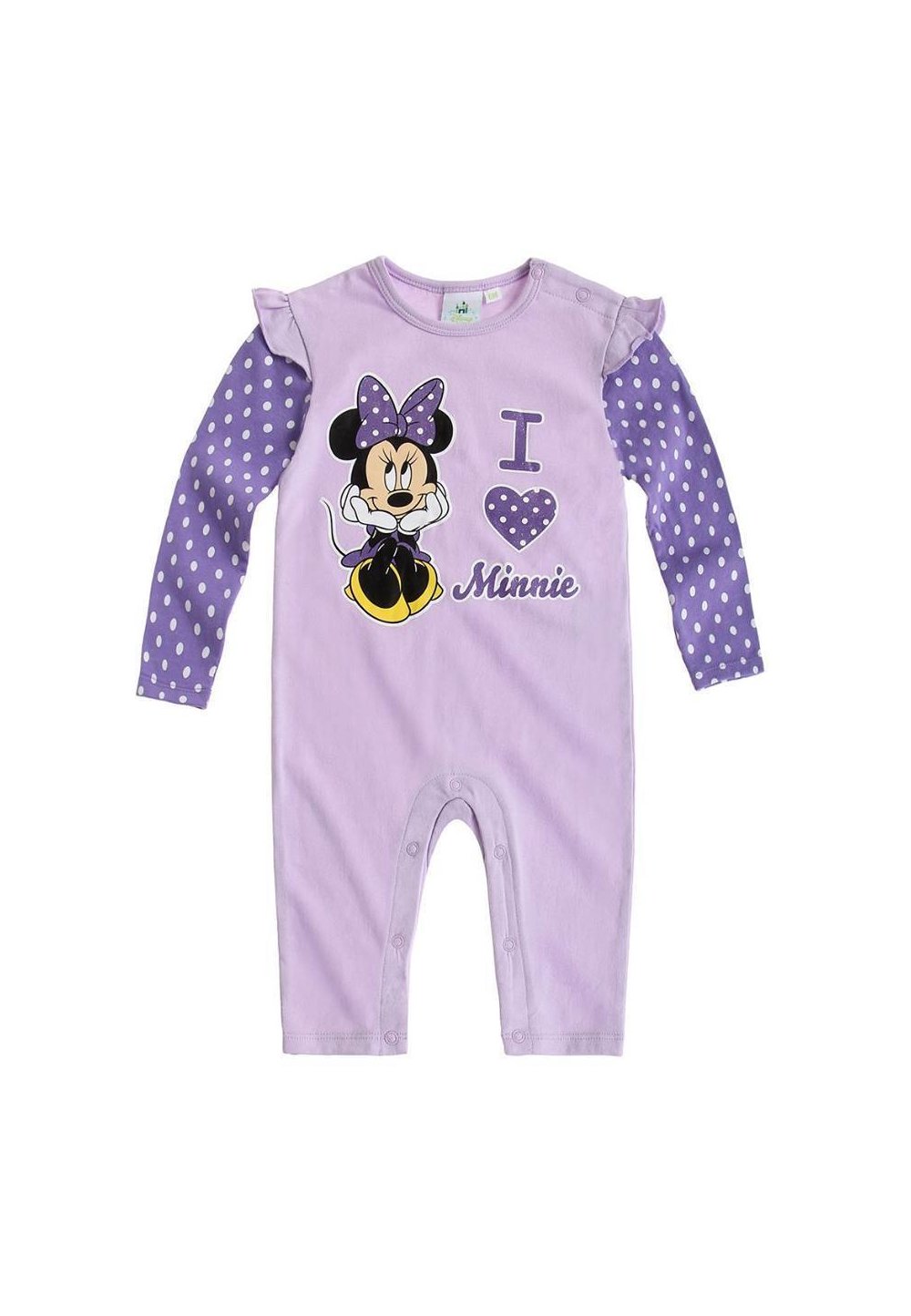 Salopeta Minnie Mouse, mov cu buline albe
