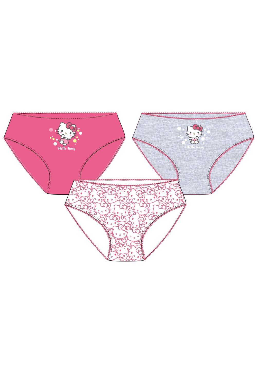 Set 3 perechi de chiloti, Hello Kitty, roz si gri