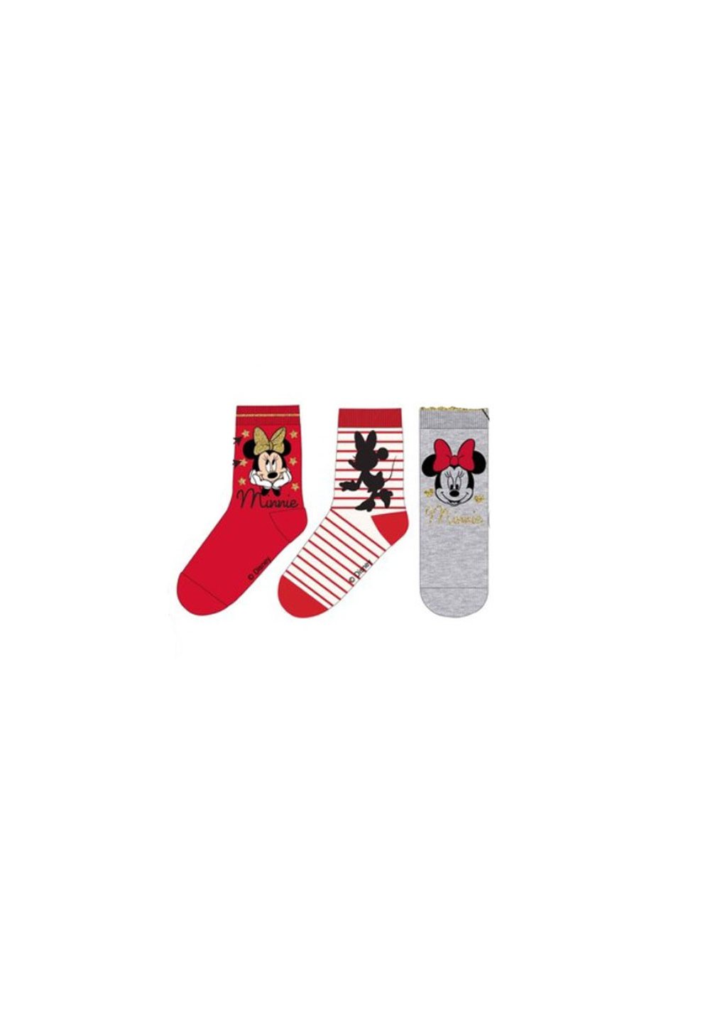 Set 3 sosete, gri cu rosu, Minnie