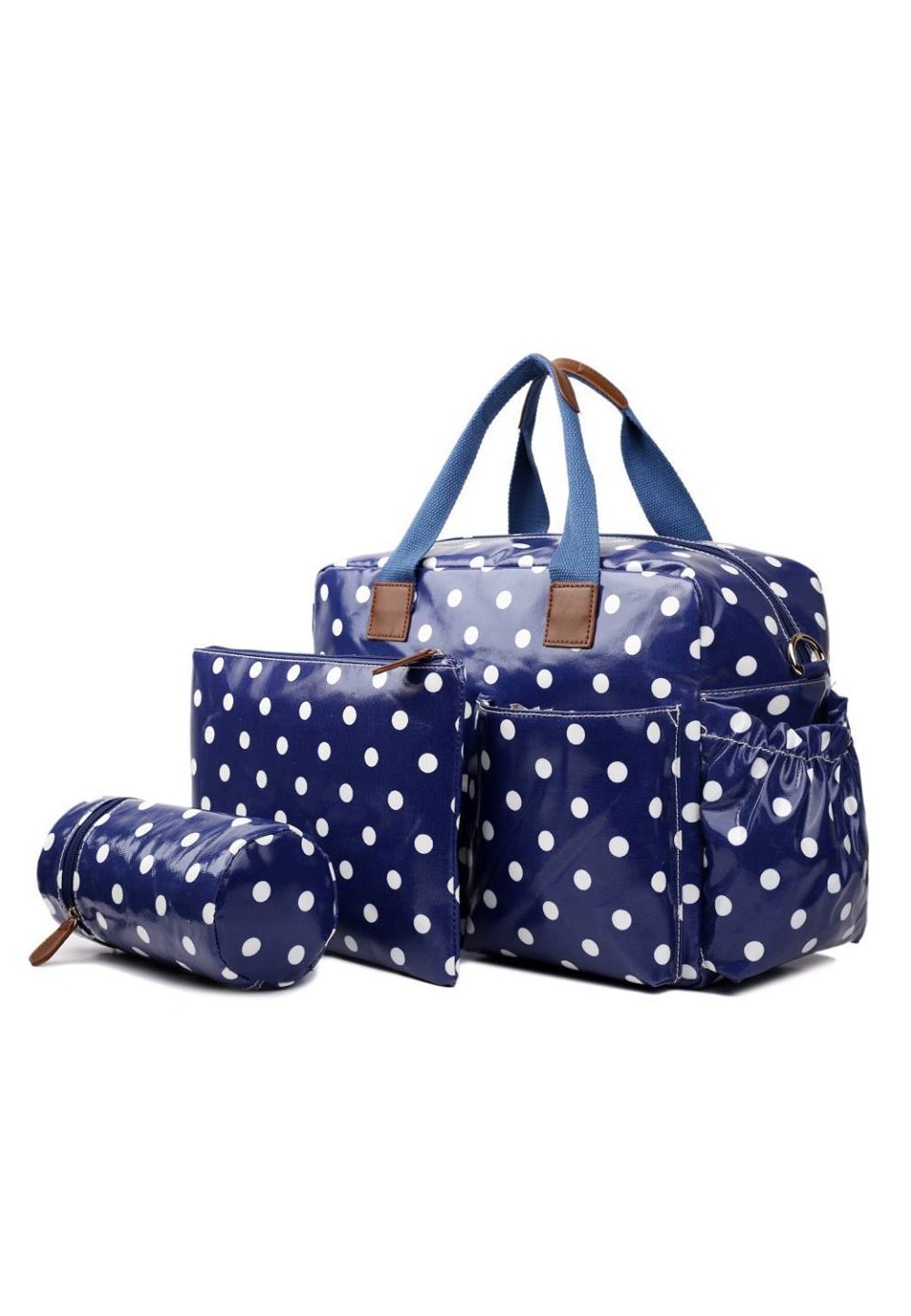 Set genti, 4 piese, mamici, bluemarin cu buline albe