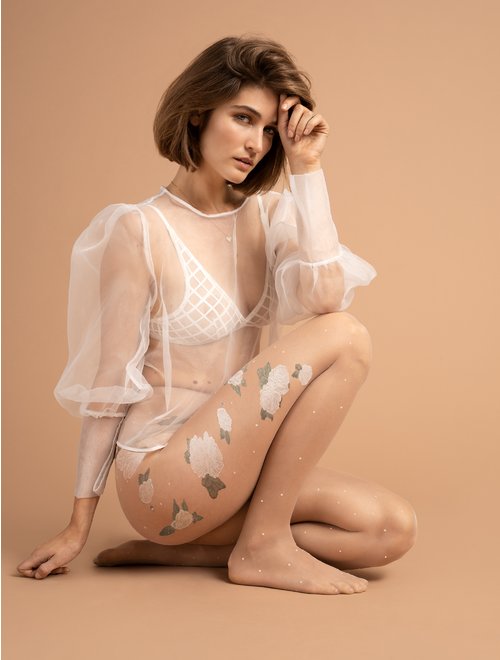 Ciorapi fini cu flori fiore peony 10 den