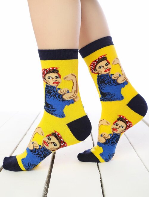 Sosete colorate cu model strong woman socks concept sc-1559