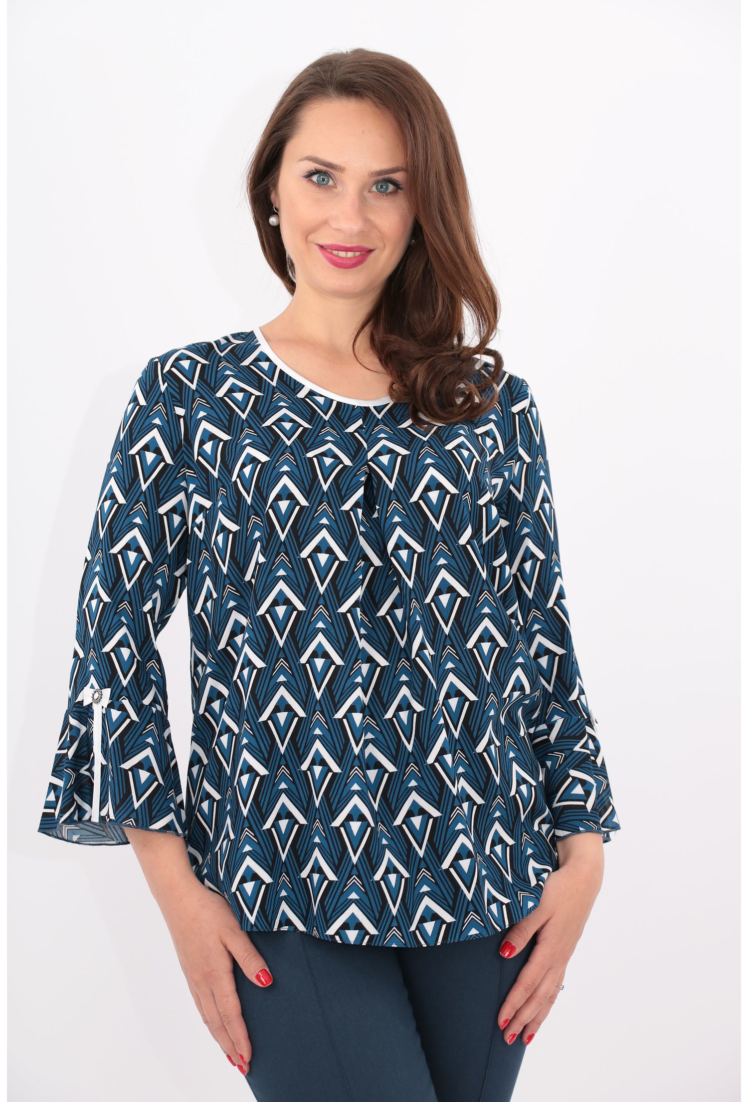 Bluza albastra cu imprimeu geometric