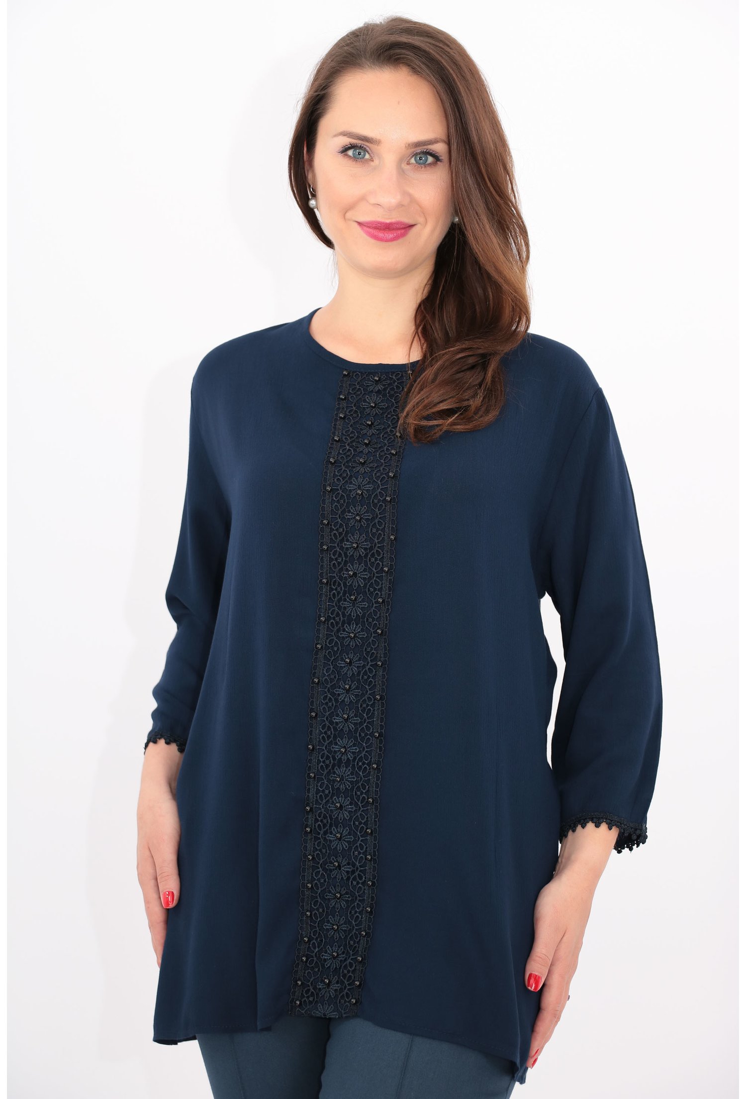 Bluza bleumarin din bumbac cu perle