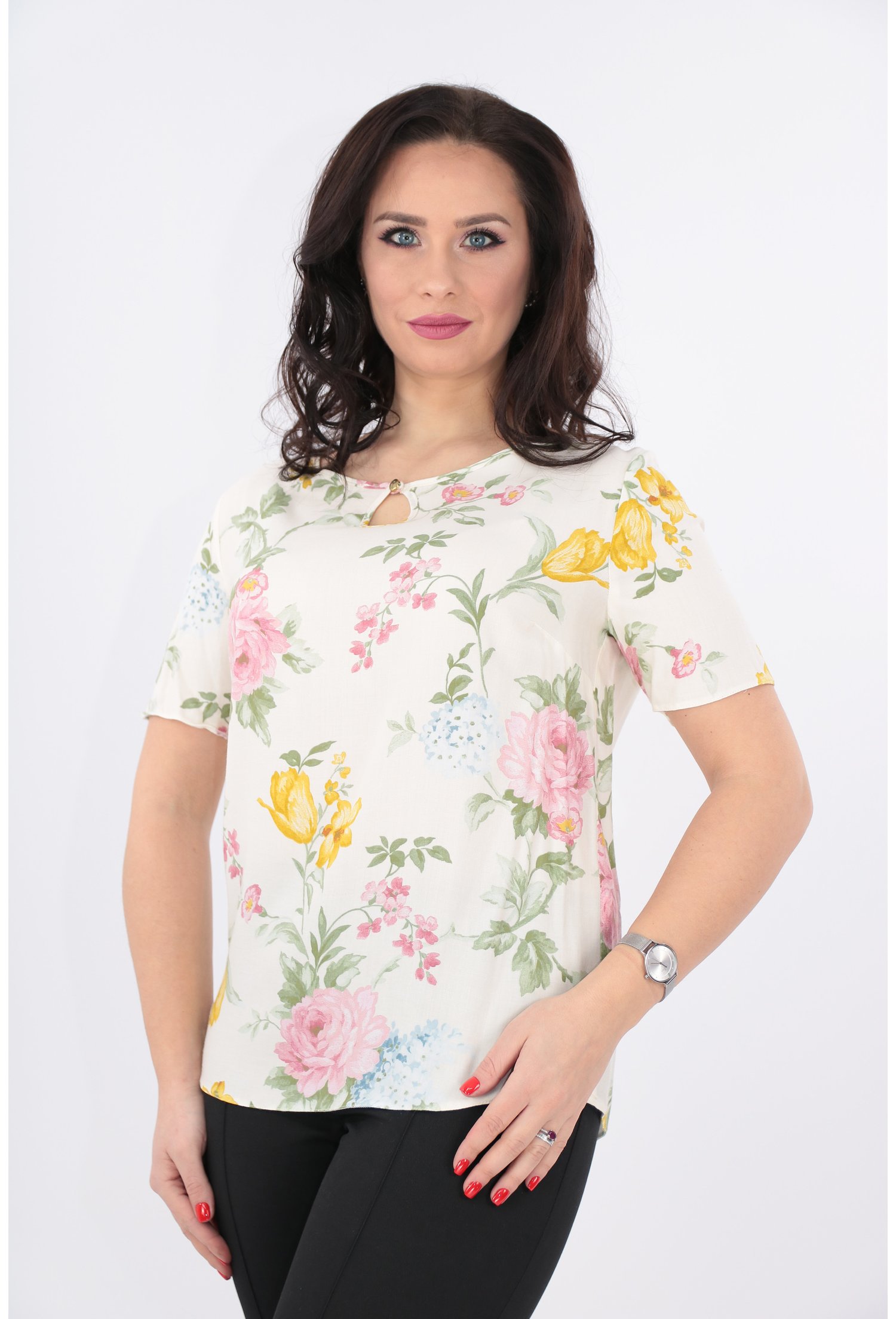 Bluza crem cu imprimeu floral