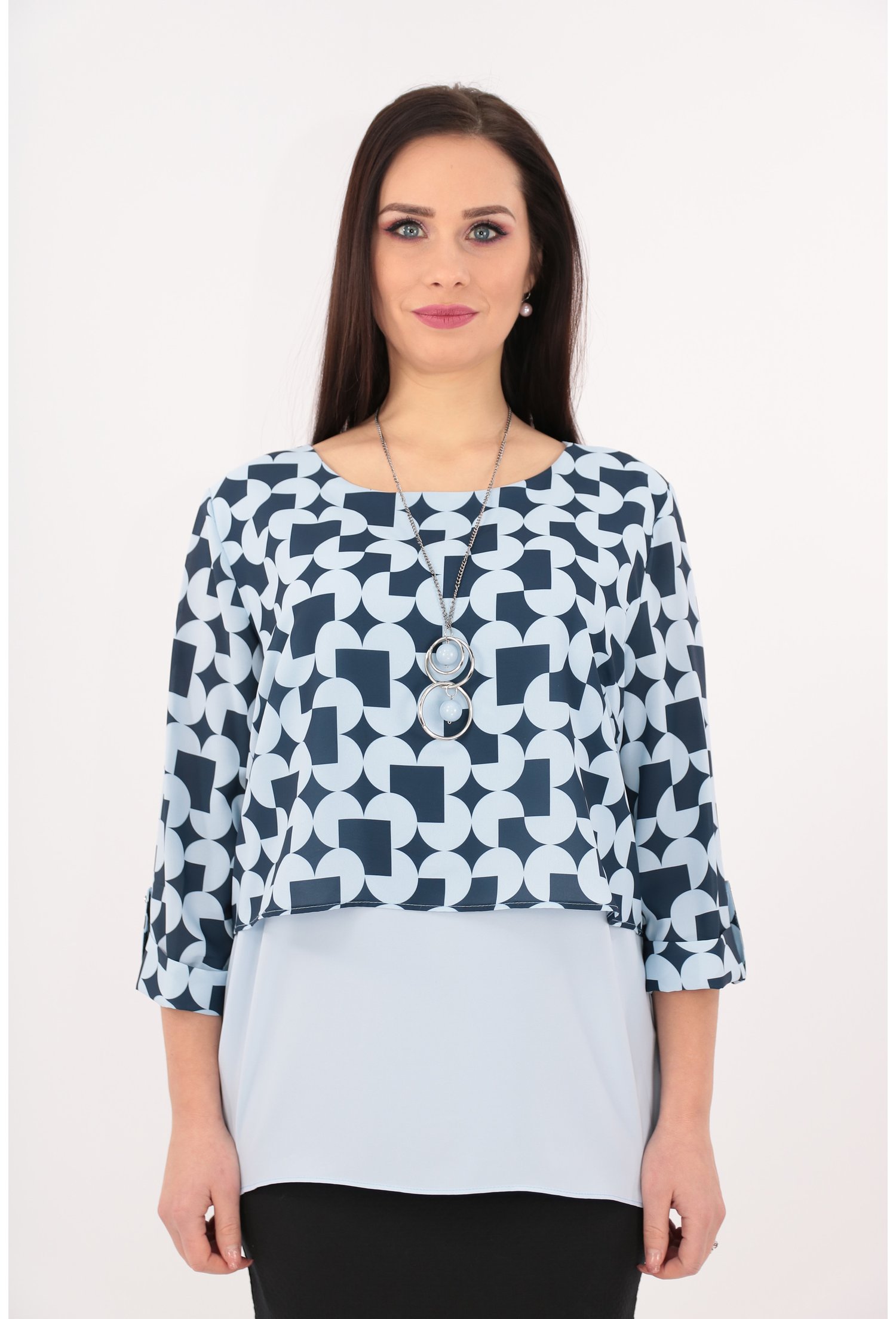 Bluza cu print geometric bleu