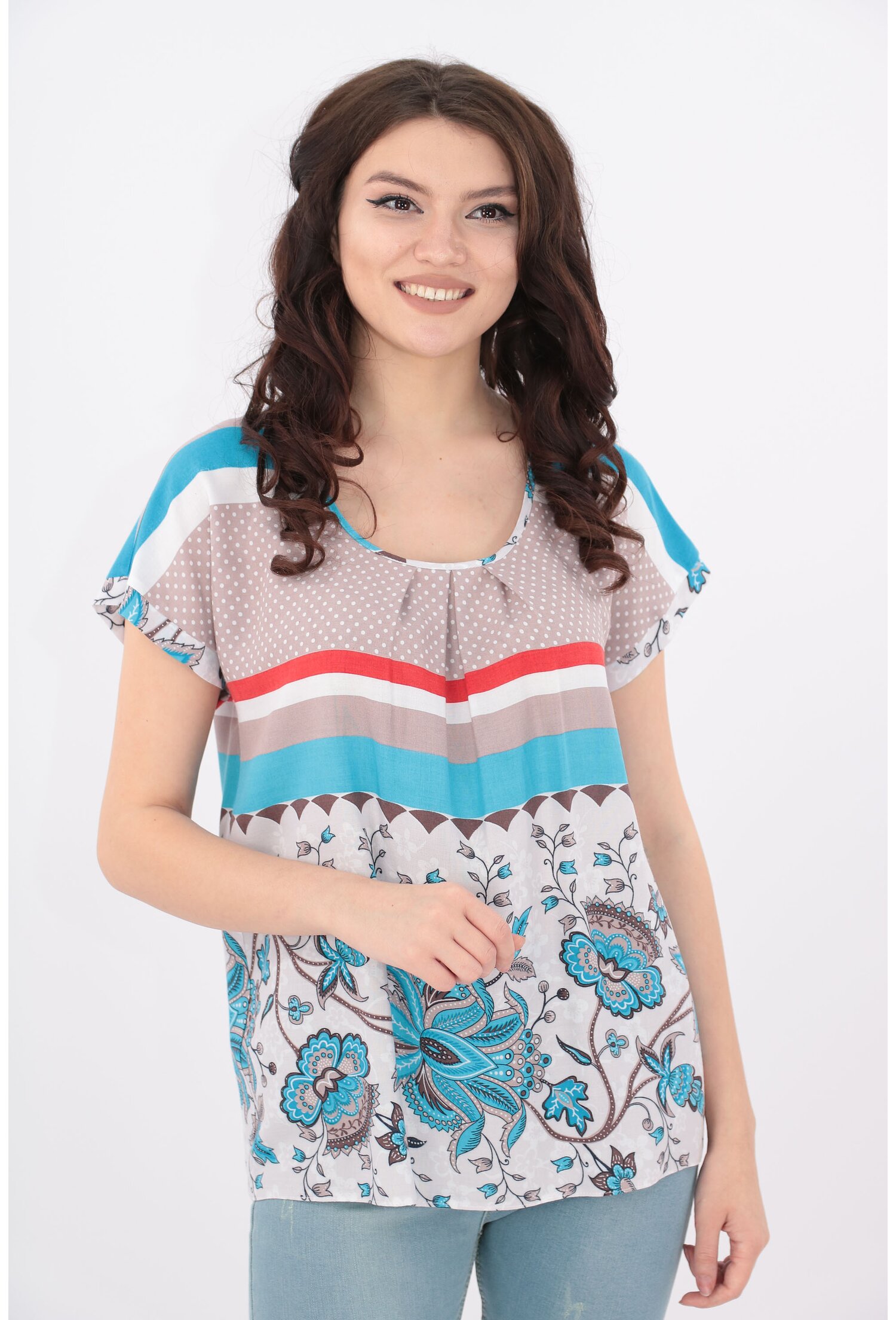 Bluza din bumbac cu buline si imprimeu bleu