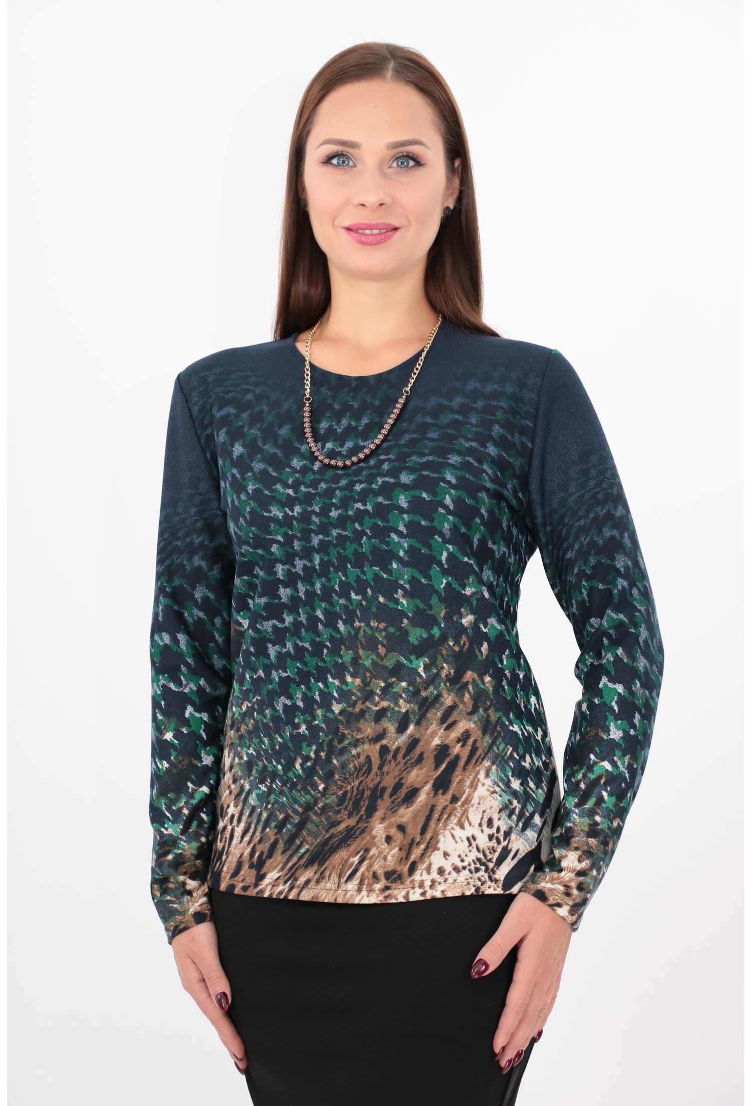 Bluza din jerse cu imprimeu bleumarin si verde