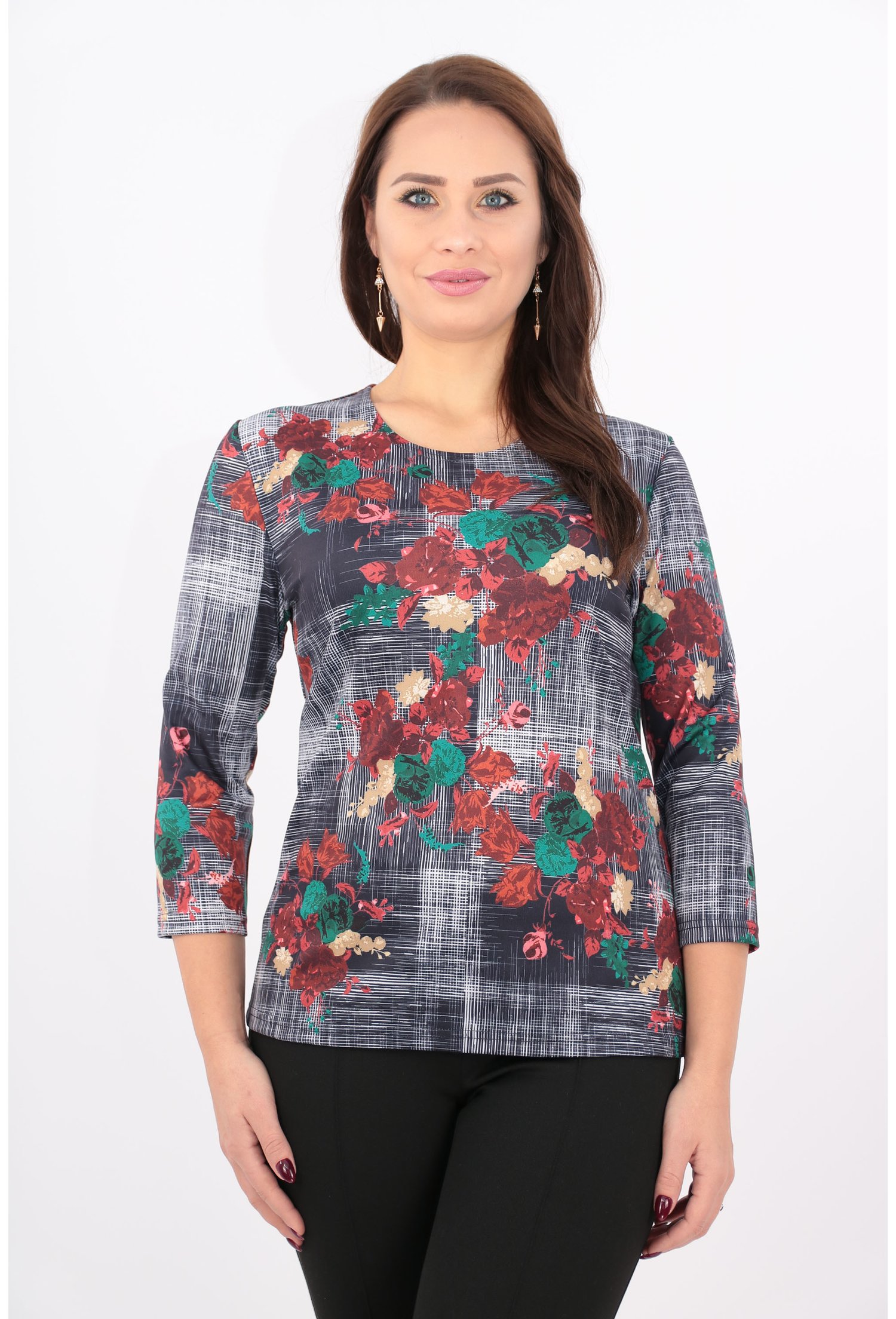 Bluza din jerse cu imprimeu cu flori rosii