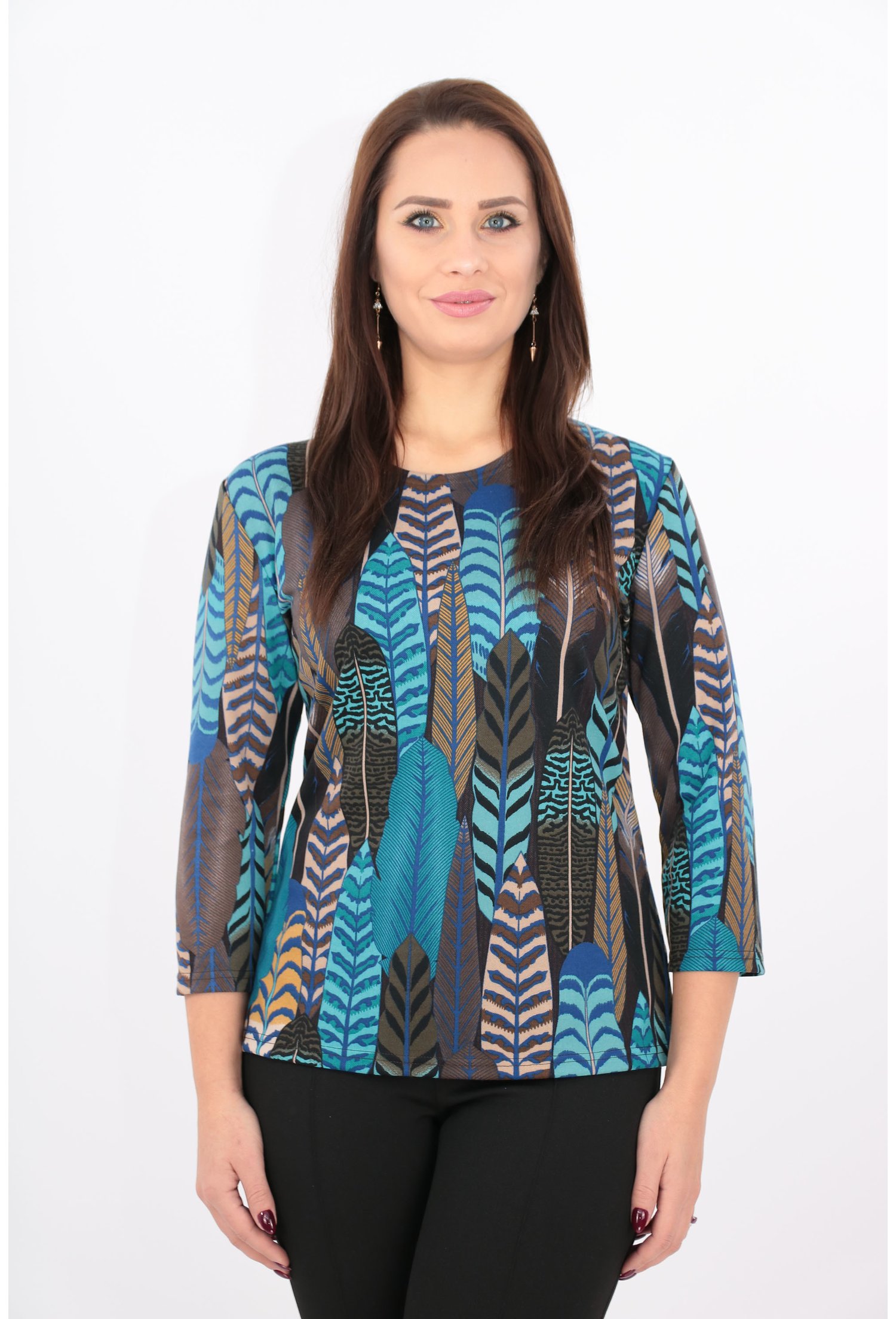 Bluza din jerse cu imprimeu cu frunze albastre