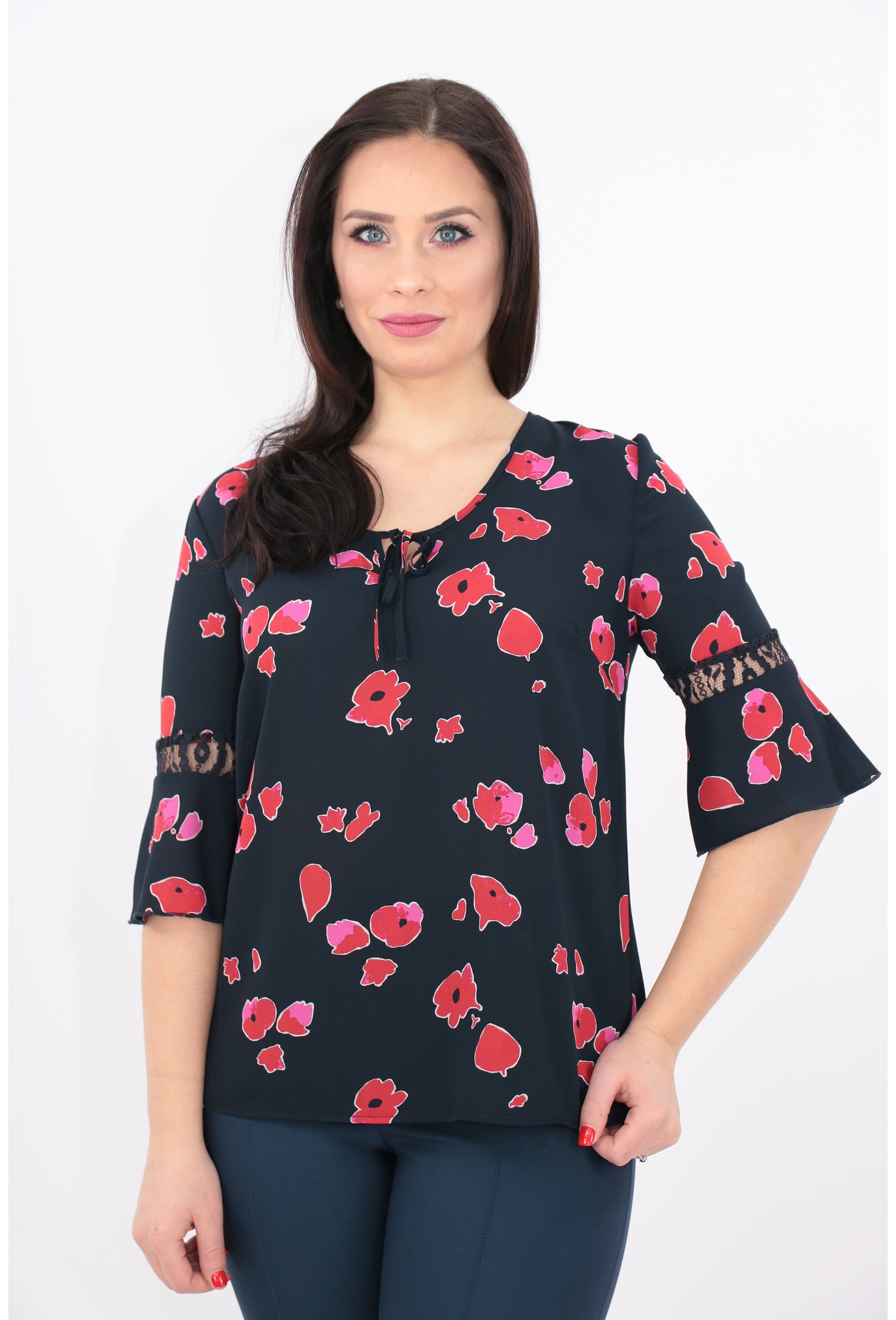 Bluza din voal bleumarin imprimat