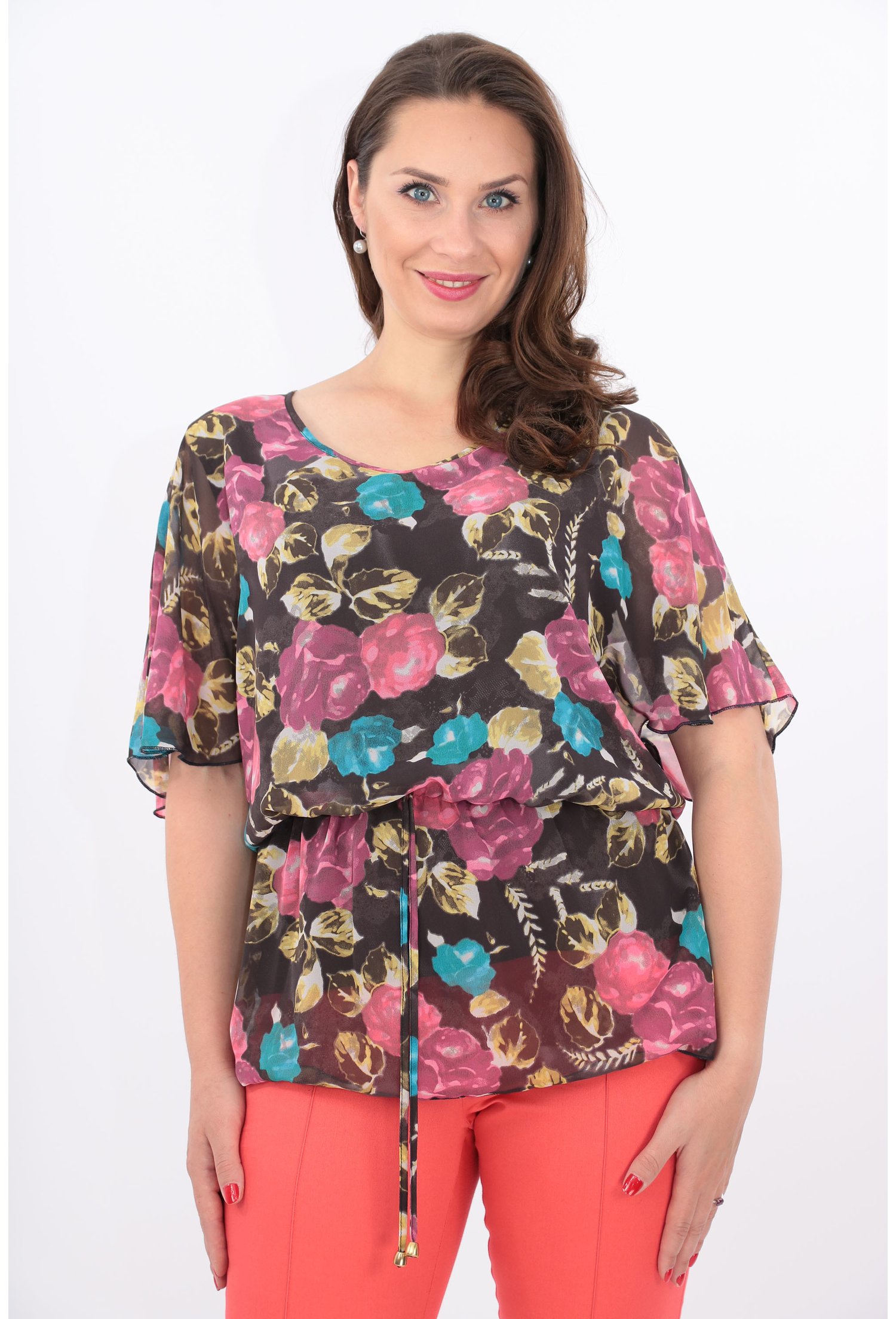 Bluza din voal maro cu print floral