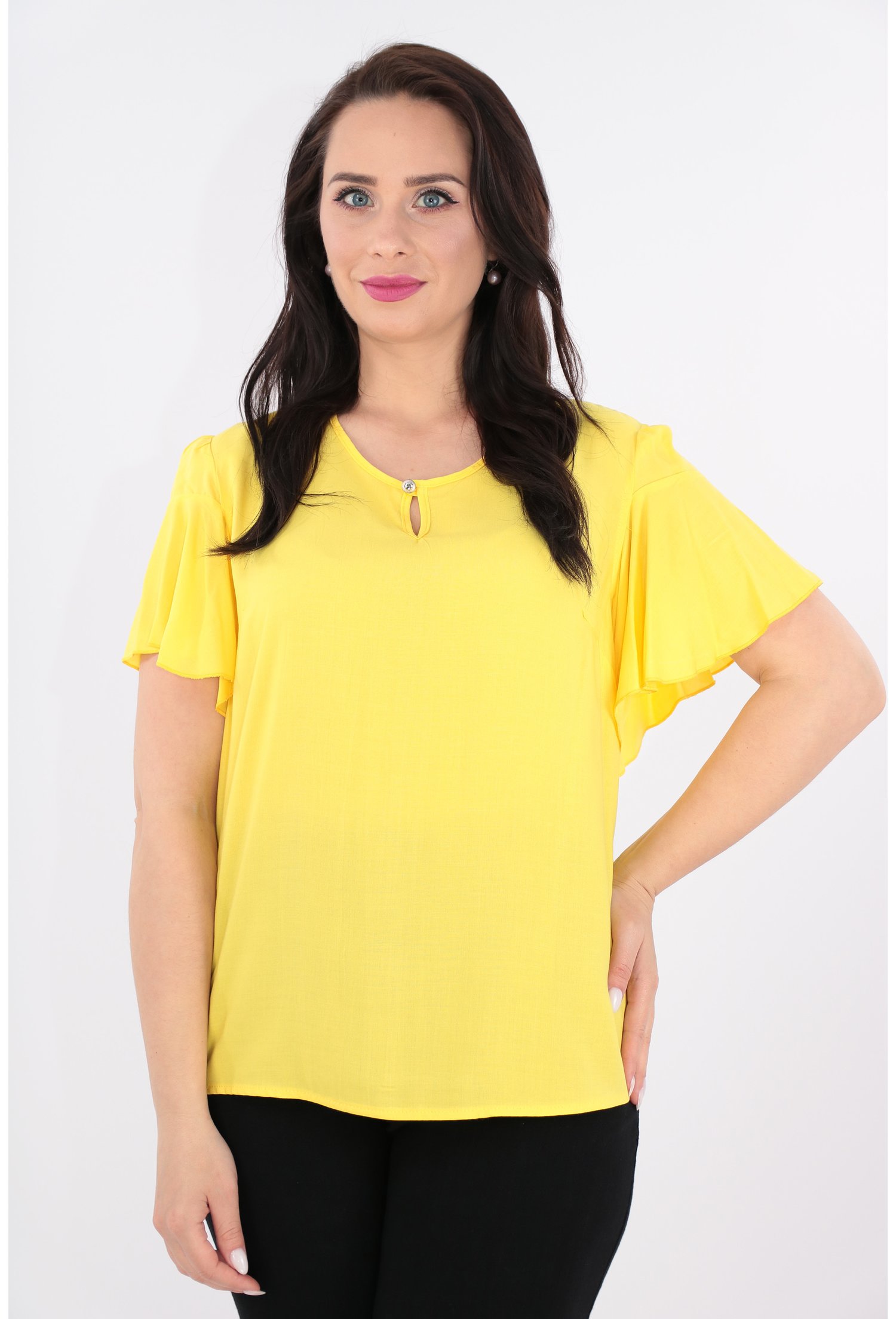 Bluza galbena cu maneci scurte cu volane