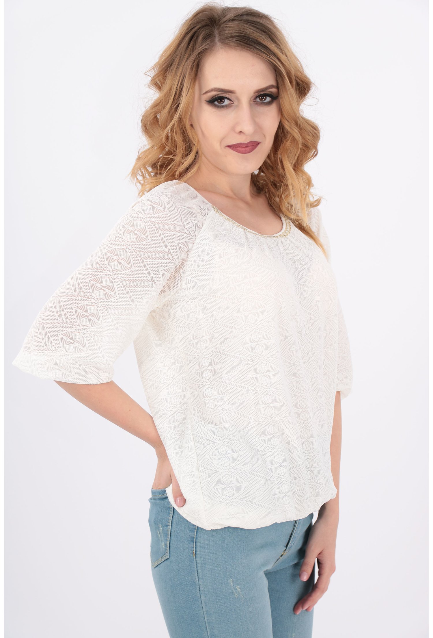 Bluza ivory din dantela fina