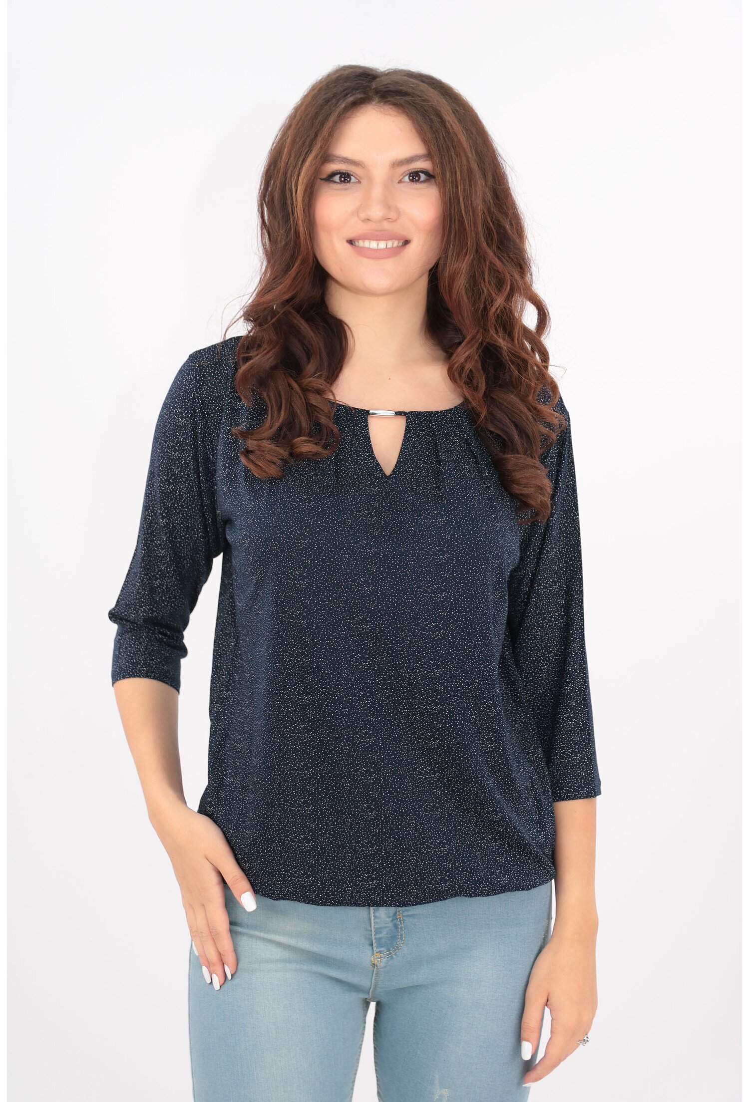 Bluza lejera bleumarin din vascoza cu maneci 3/4