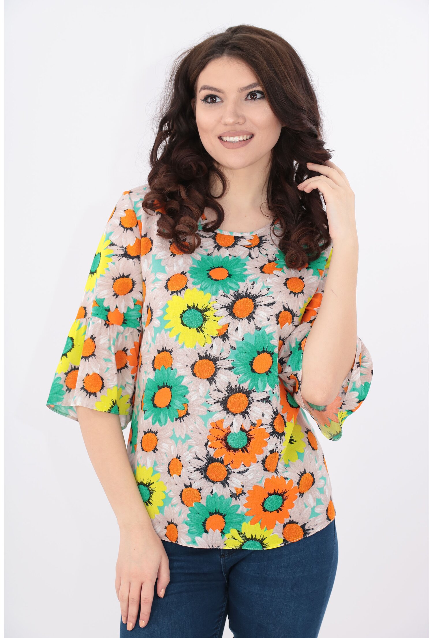 Bluza lejera cu print floral galben