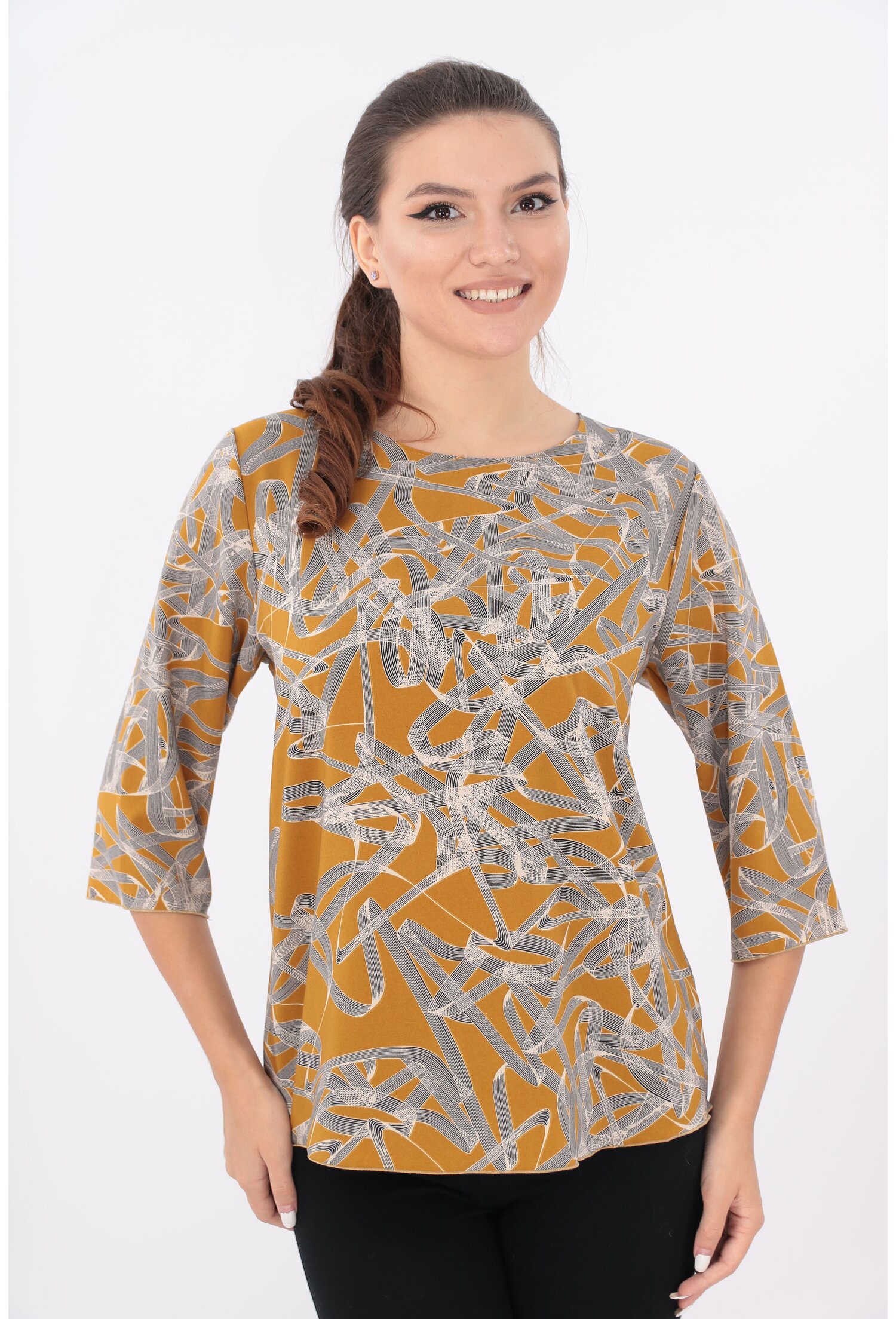 Bluza lejera mustar cu desen fin crem