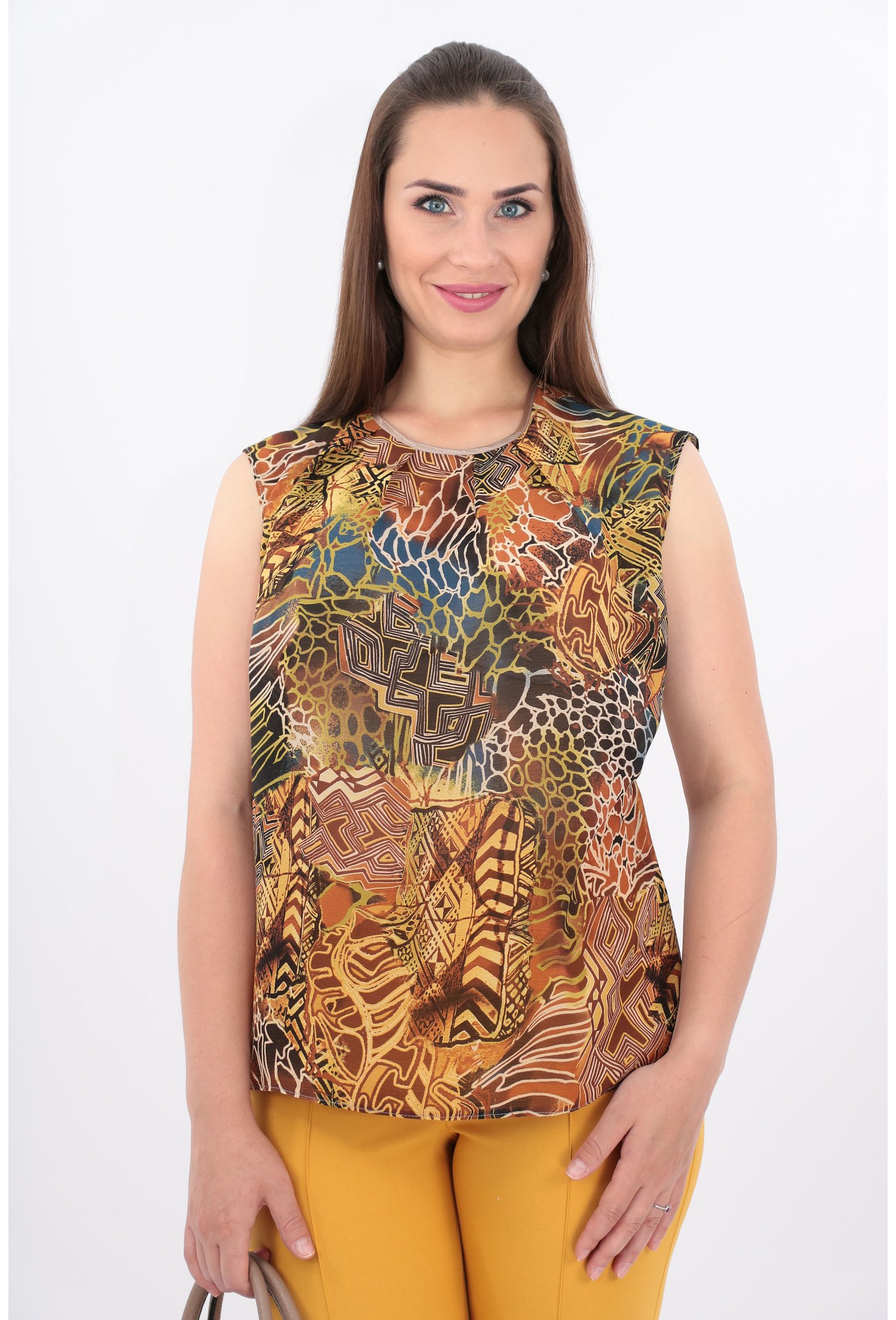 Bluza maro cu print geometric