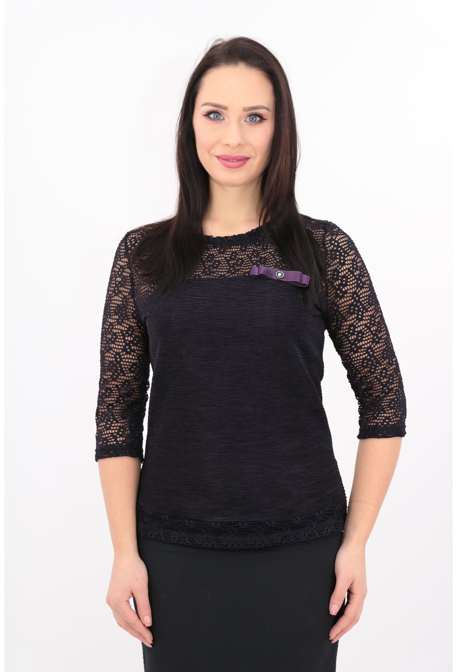 Bluza mov din jerse si dantela