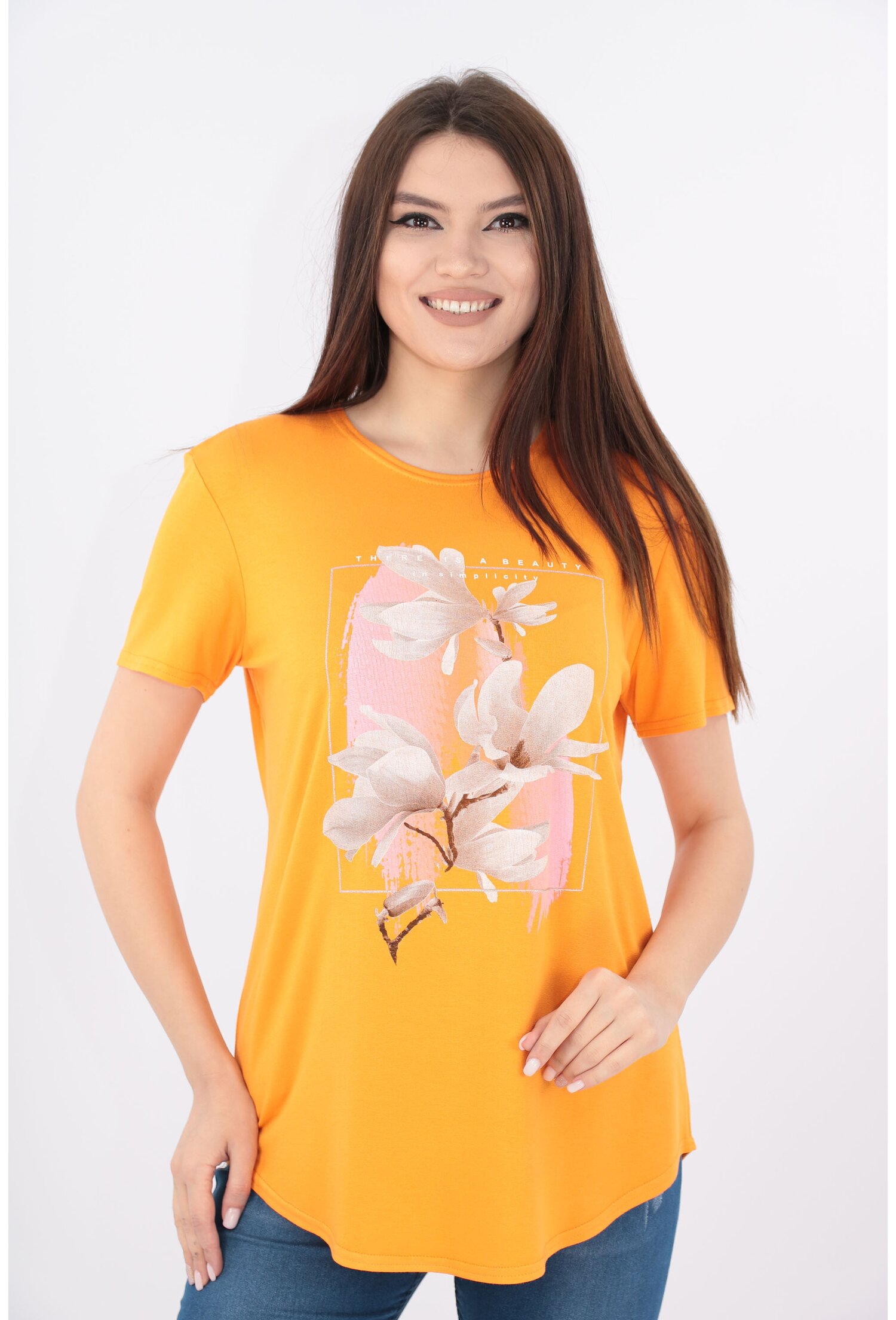 Bluza mustar cu print floral crem