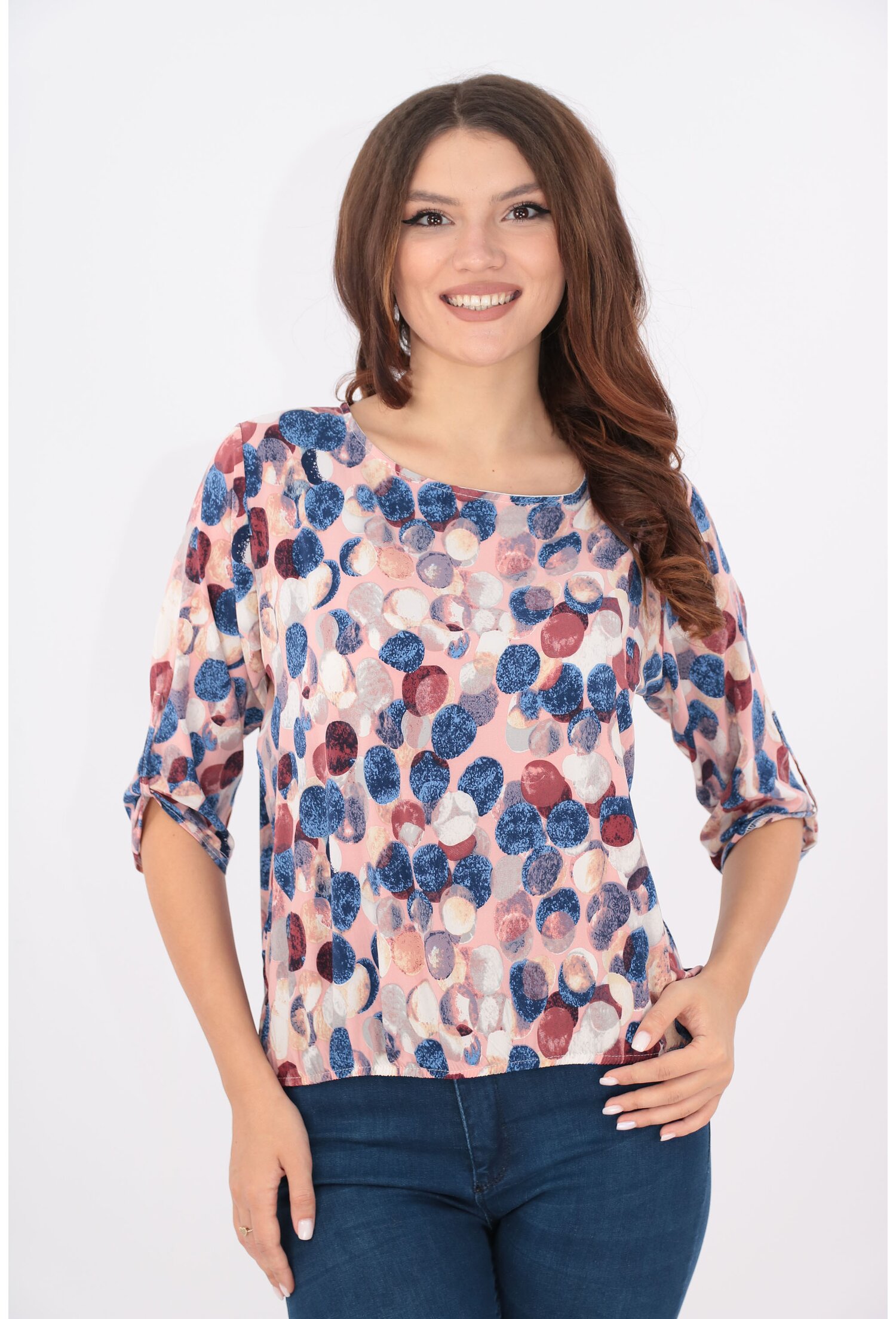 Bluza roz cu buline maxi multicolore