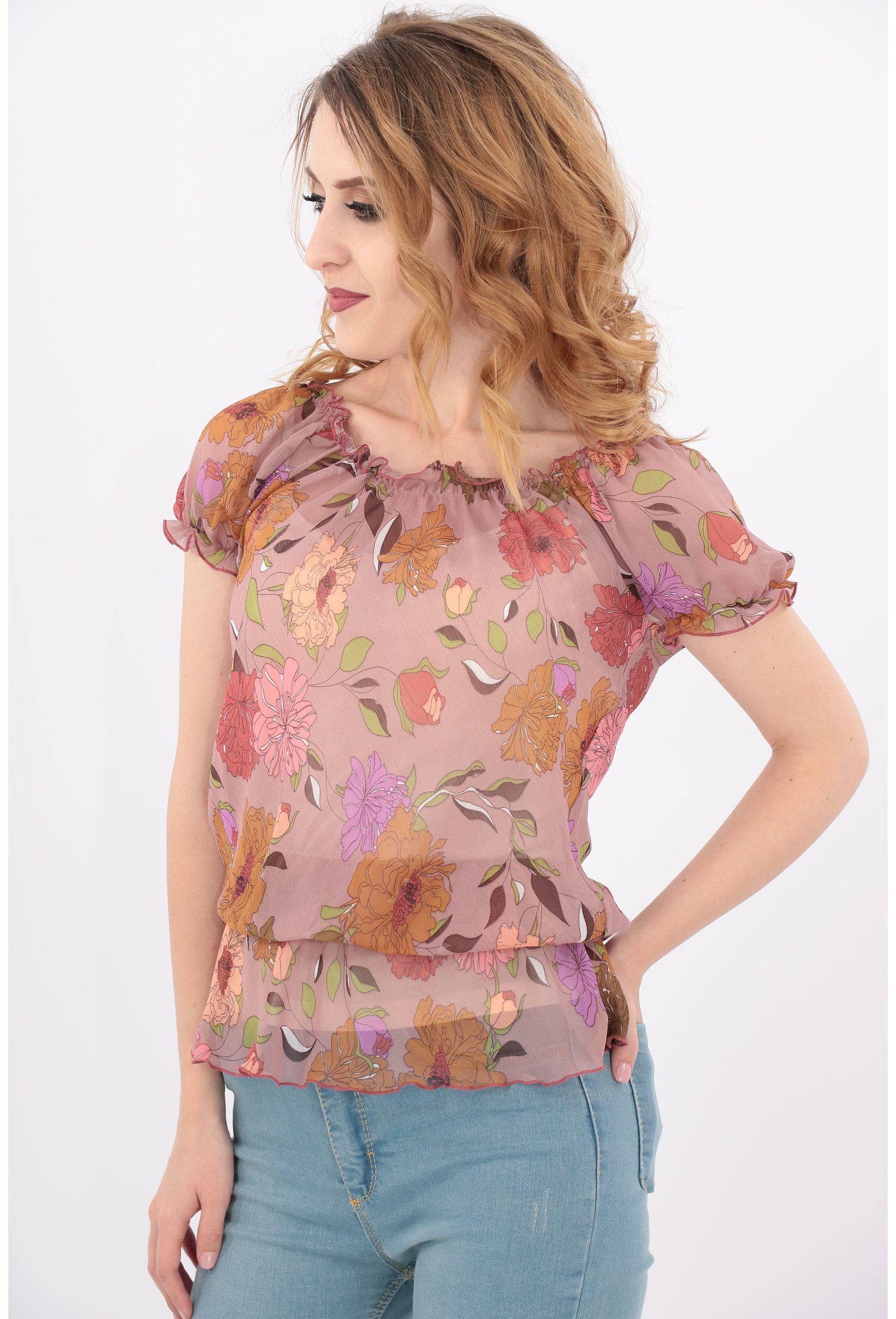 Bluza roz cu elastic in talie