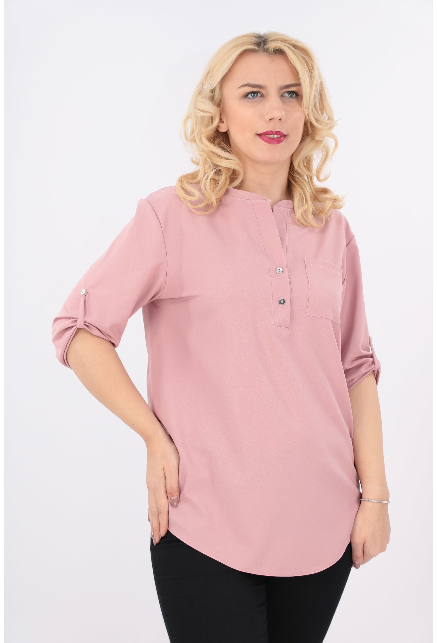 Bluza roz cu guler tunica