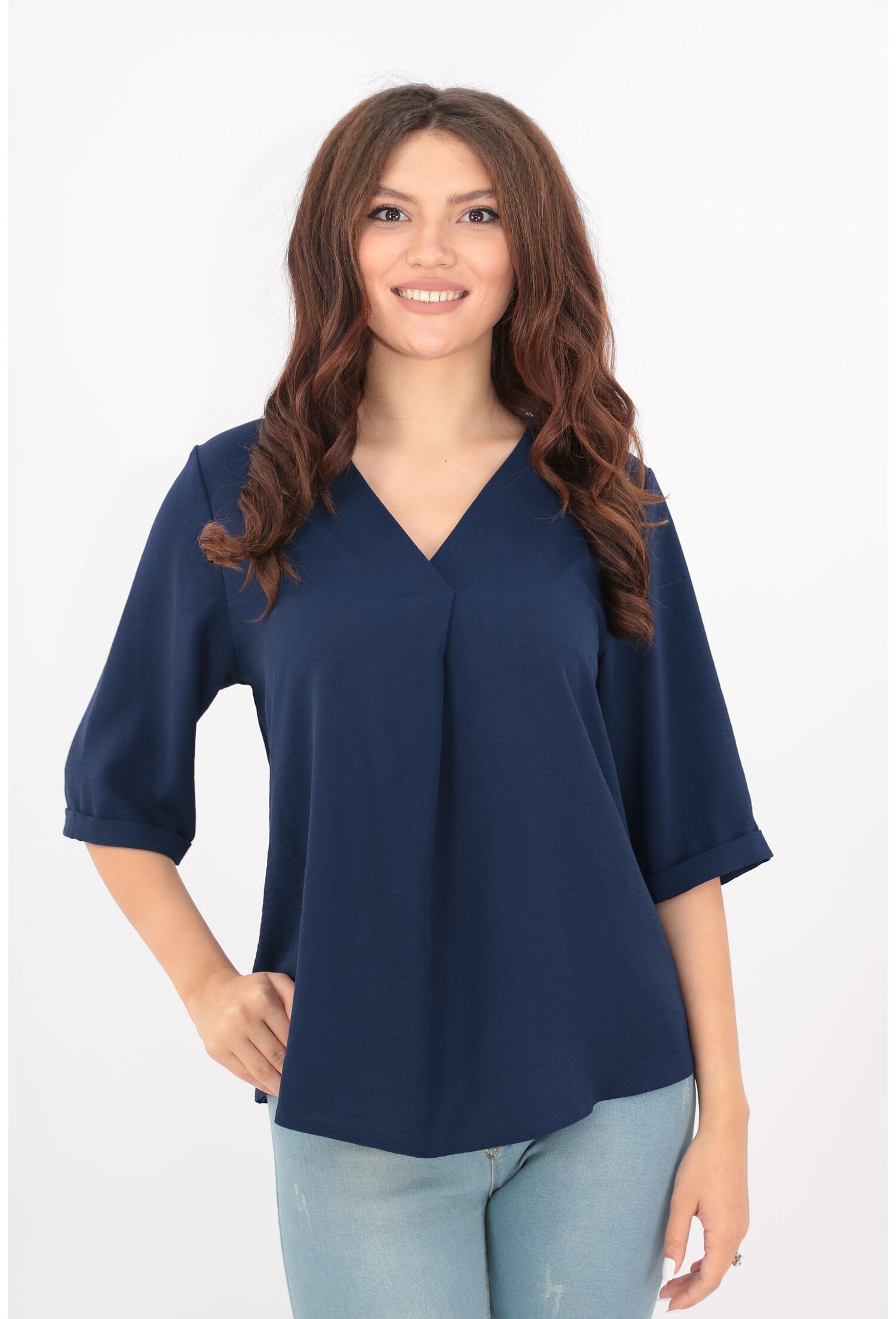 Bluza uni bleumarin din vascoza
