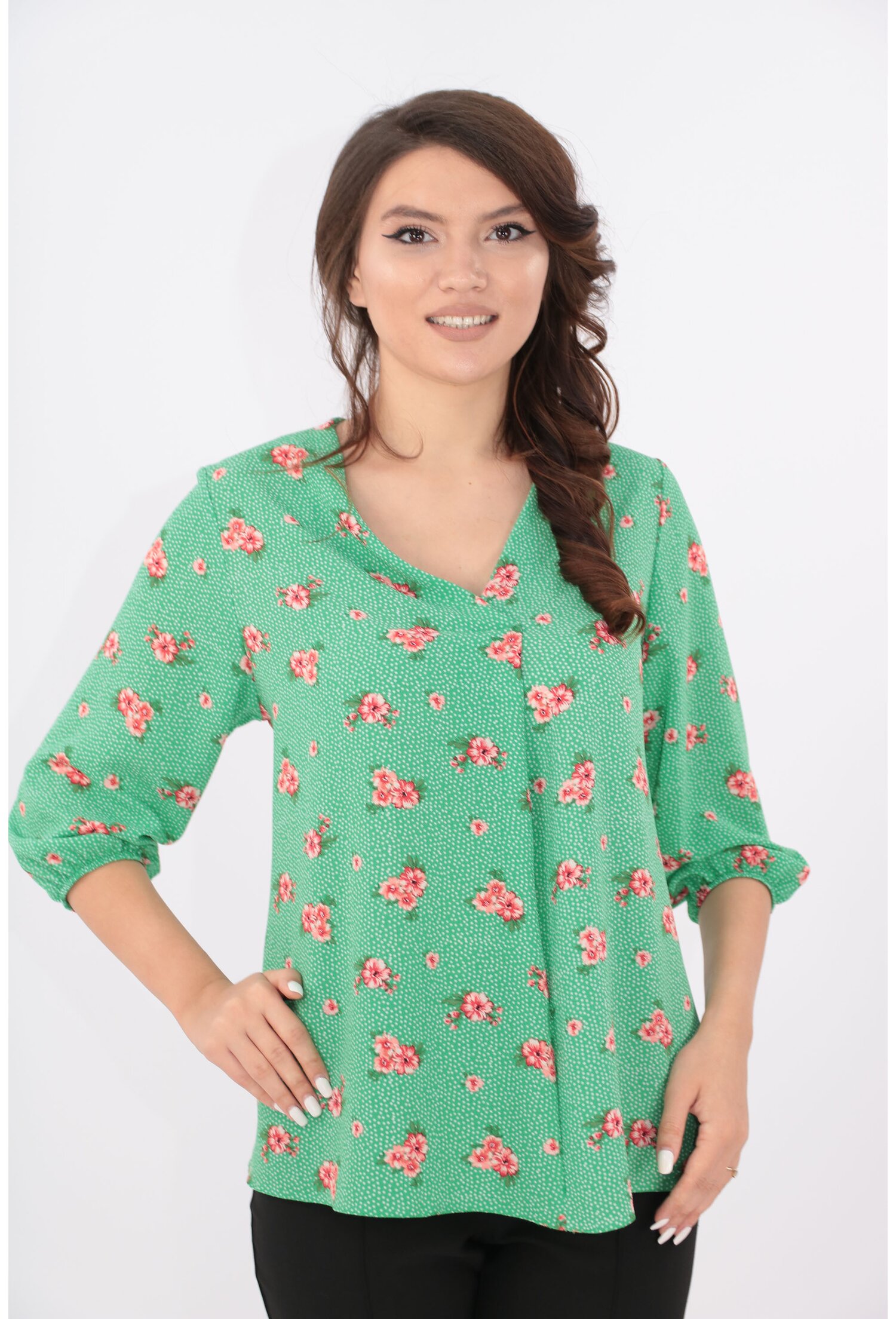 Bluza verde cu print floral