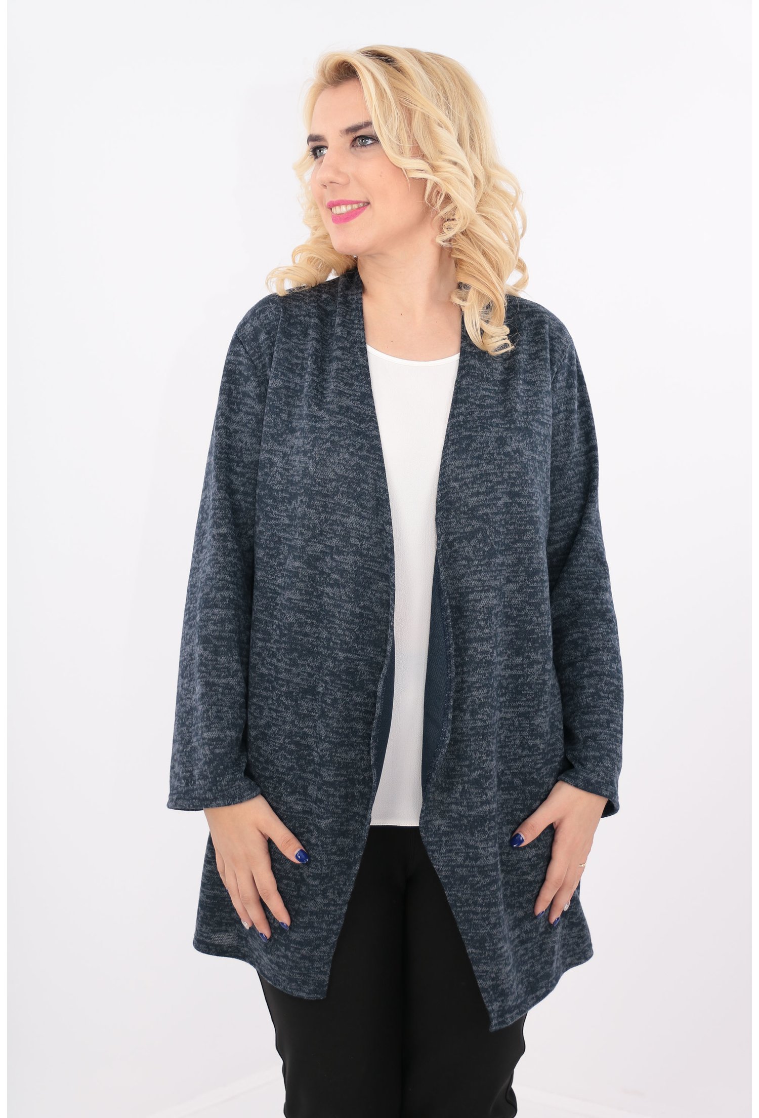 Cardigan bleumarin din jerse gros