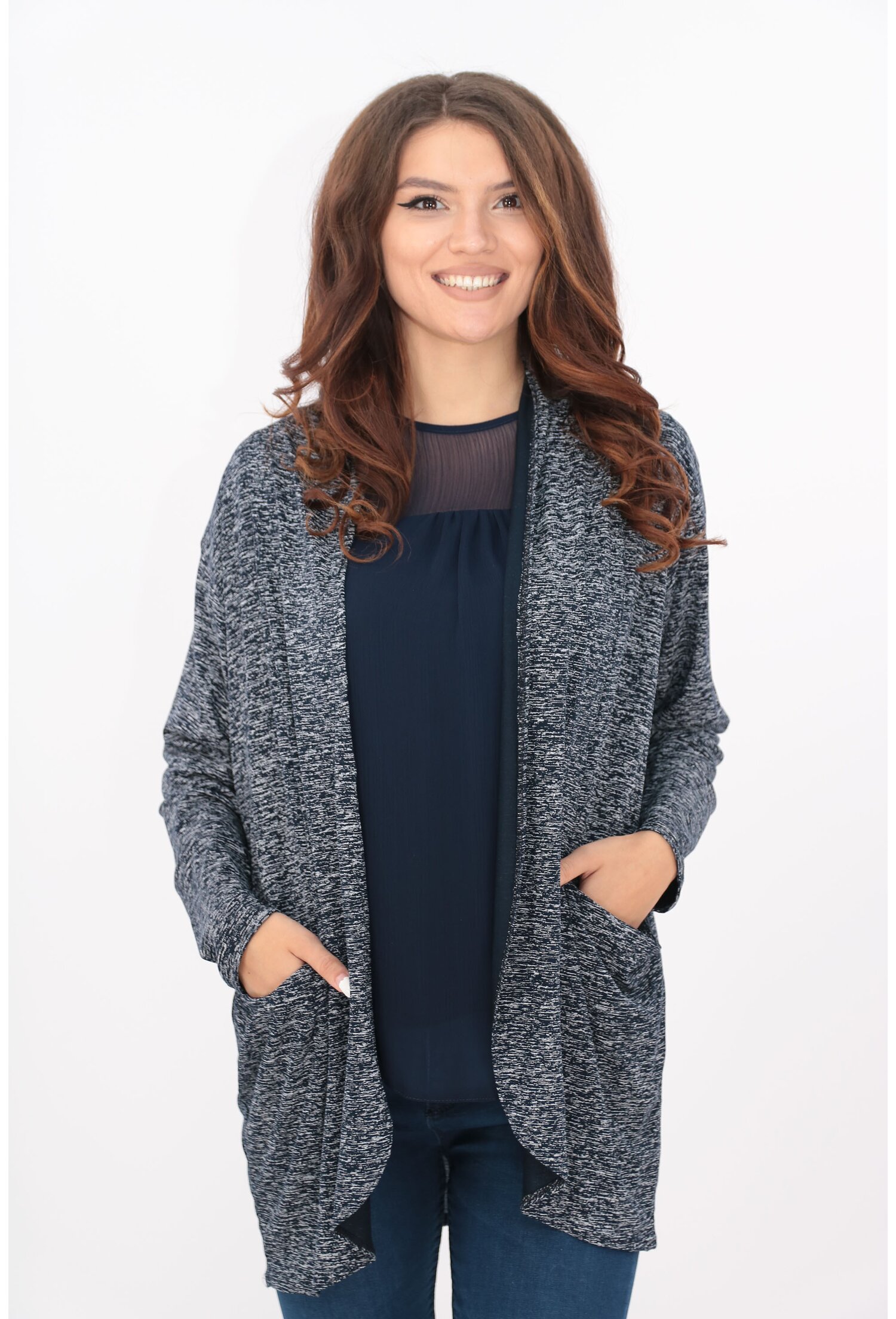 Cardigan bleumarin-gri din vascoza