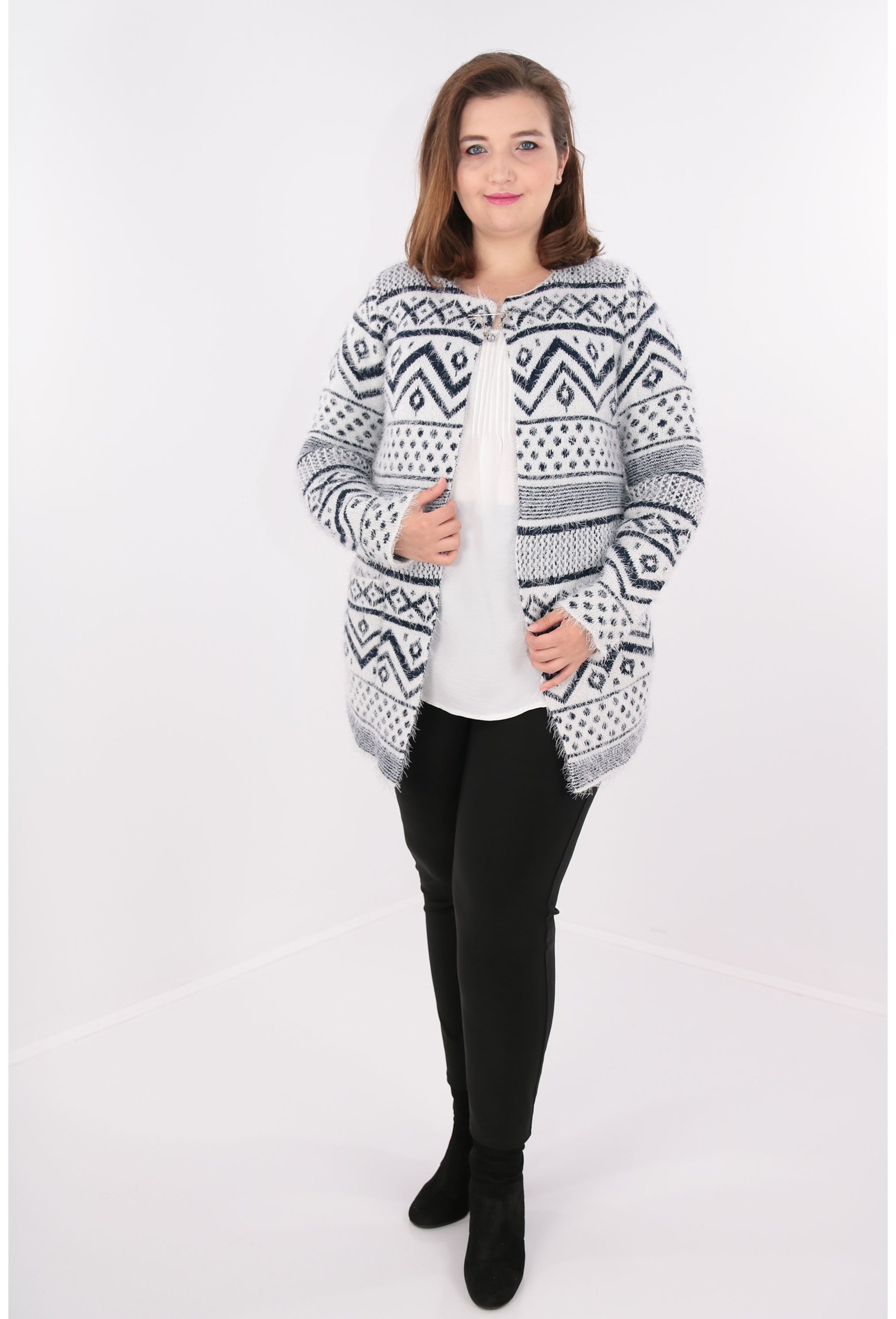 Cardigan cu desen geometric bleumarin