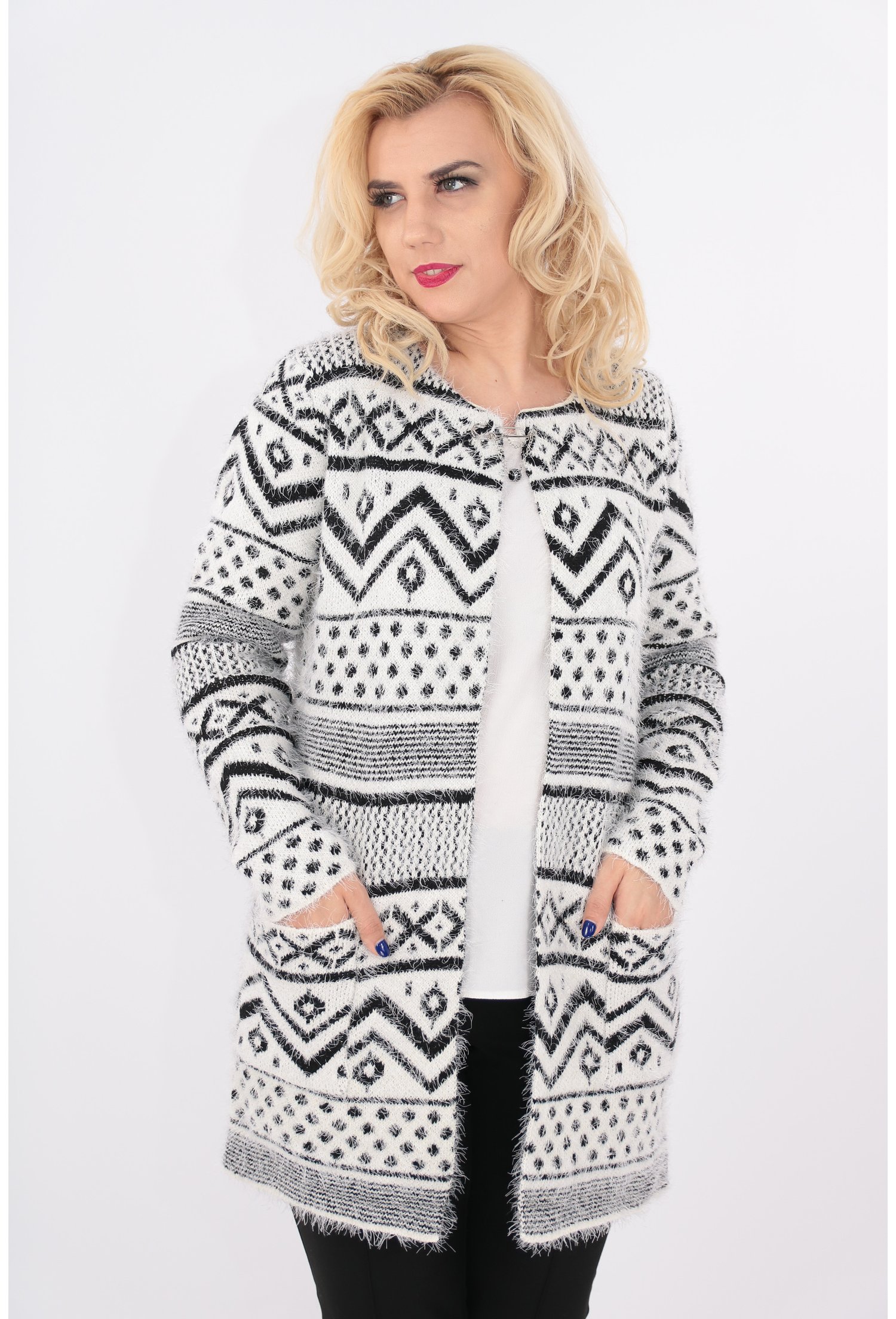 Cardigan cu desen geometric negru