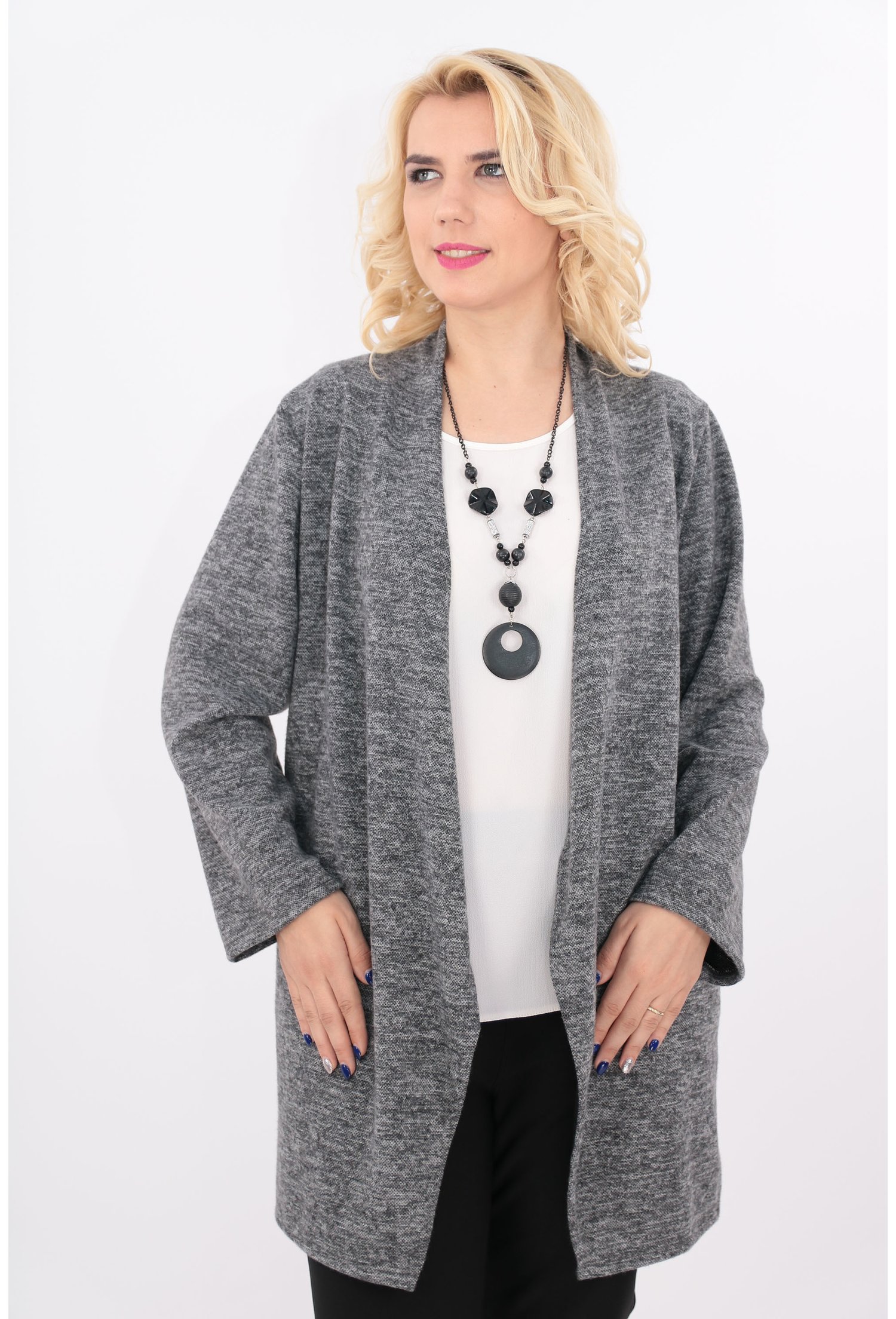 Cardigan gri din jerse gros