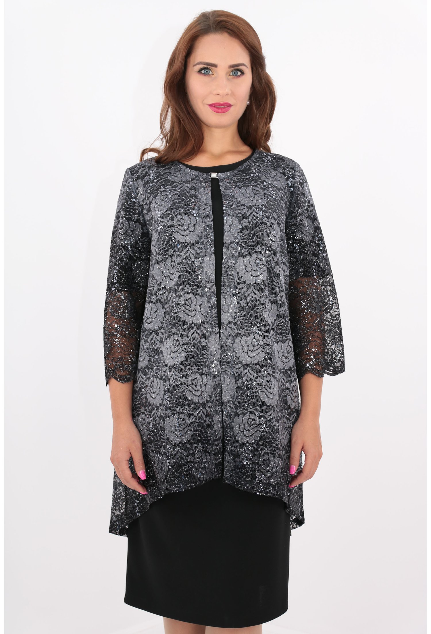 Compleu elegant negru rochie si blazer din dantela