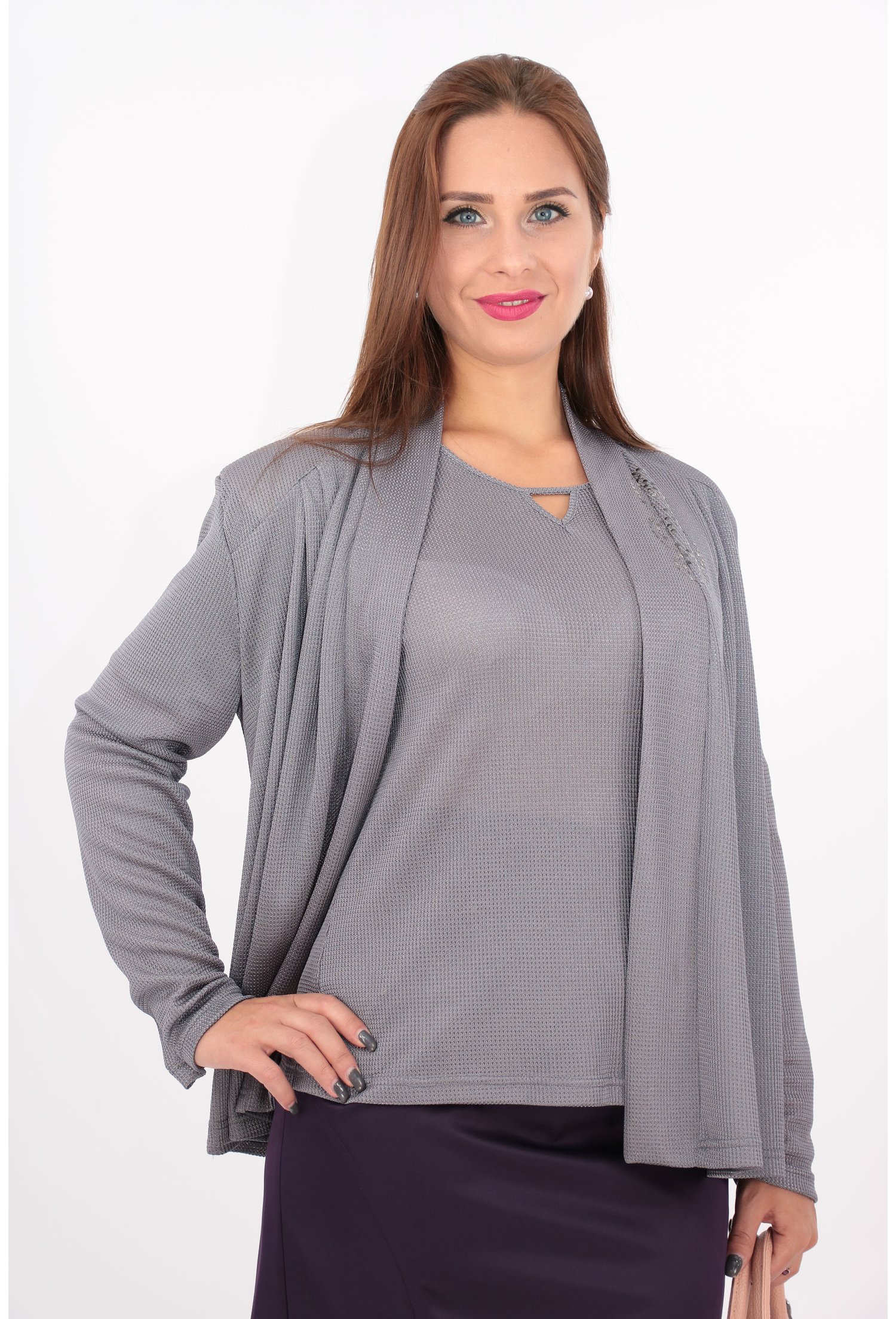 Compleu gri blazer si bluza