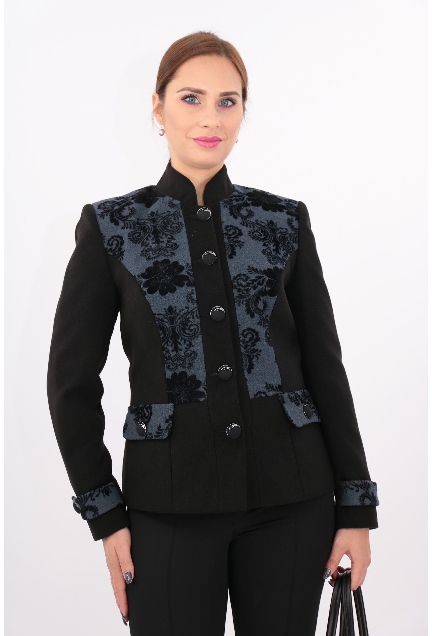 Jacheta neagra cu garnituri gri