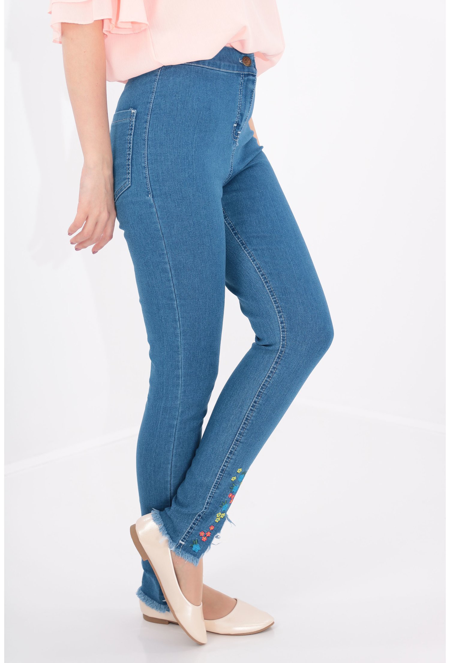 Jeans cu broderie skinny fit