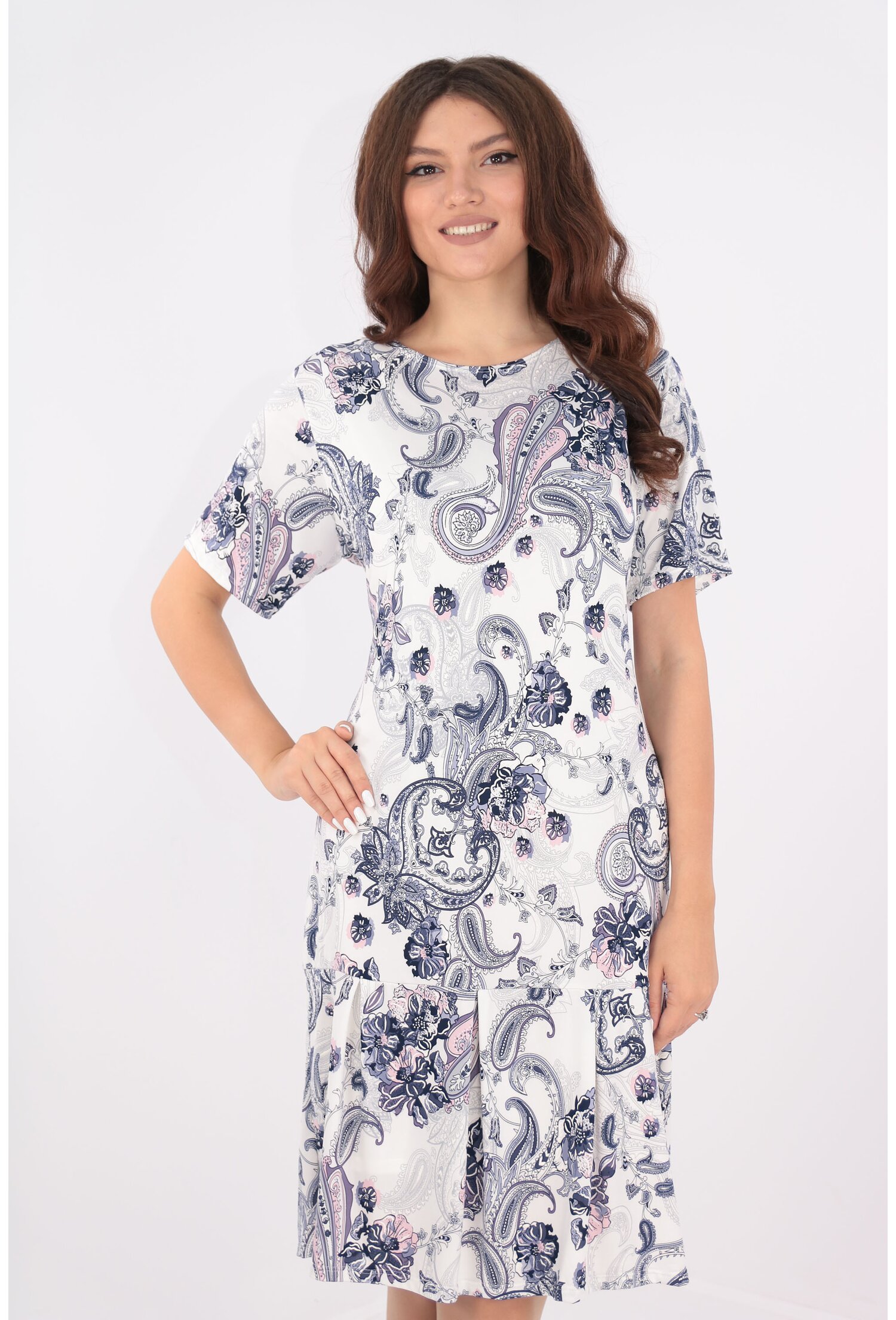 Rochie alba cu print floral gri-mov