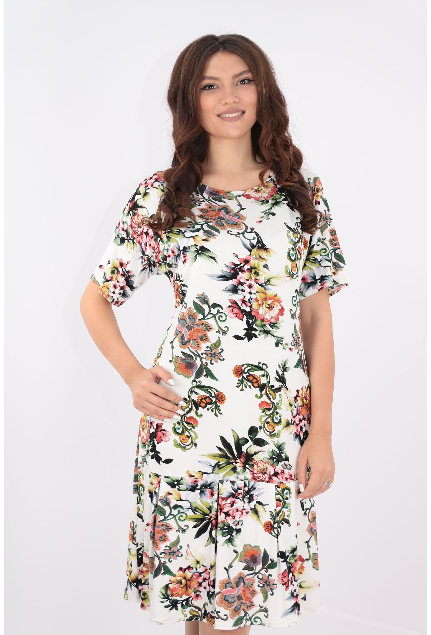 Rochie alba cu print floral maxi caramiziu