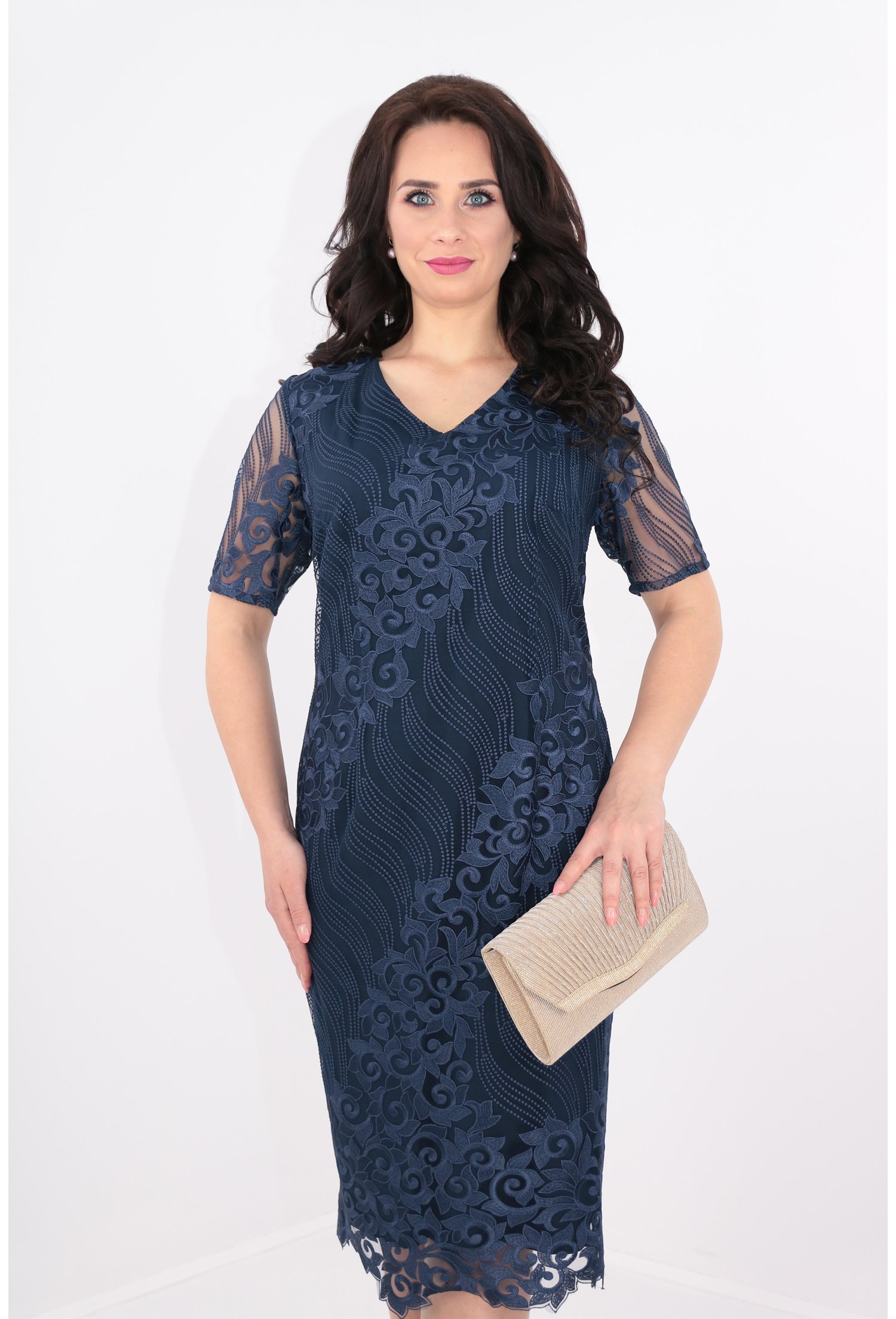 Rochie bleumarin cu dantela